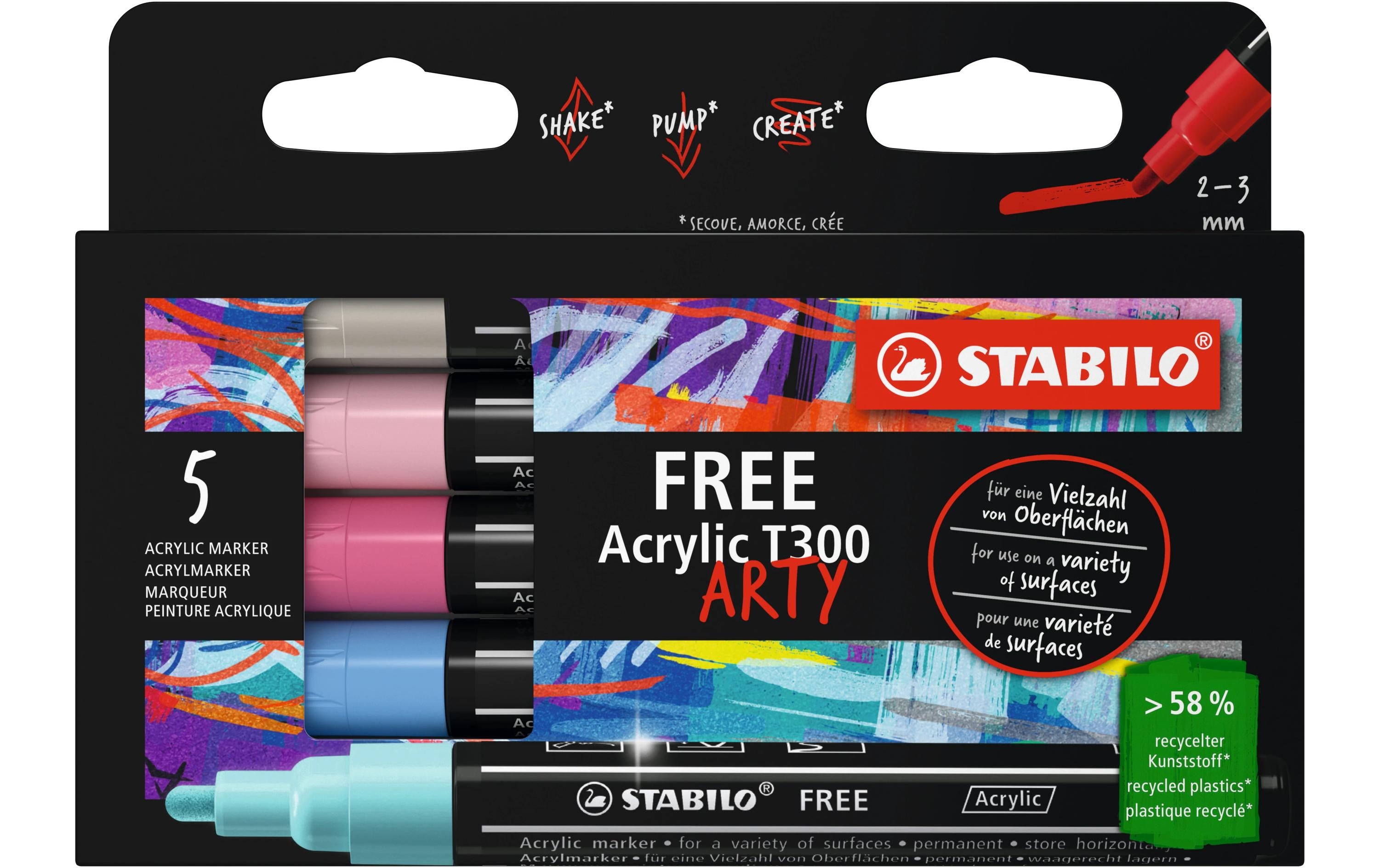 STABILO Acrylmarker Free Acrylic T300 Candy 5-Etui