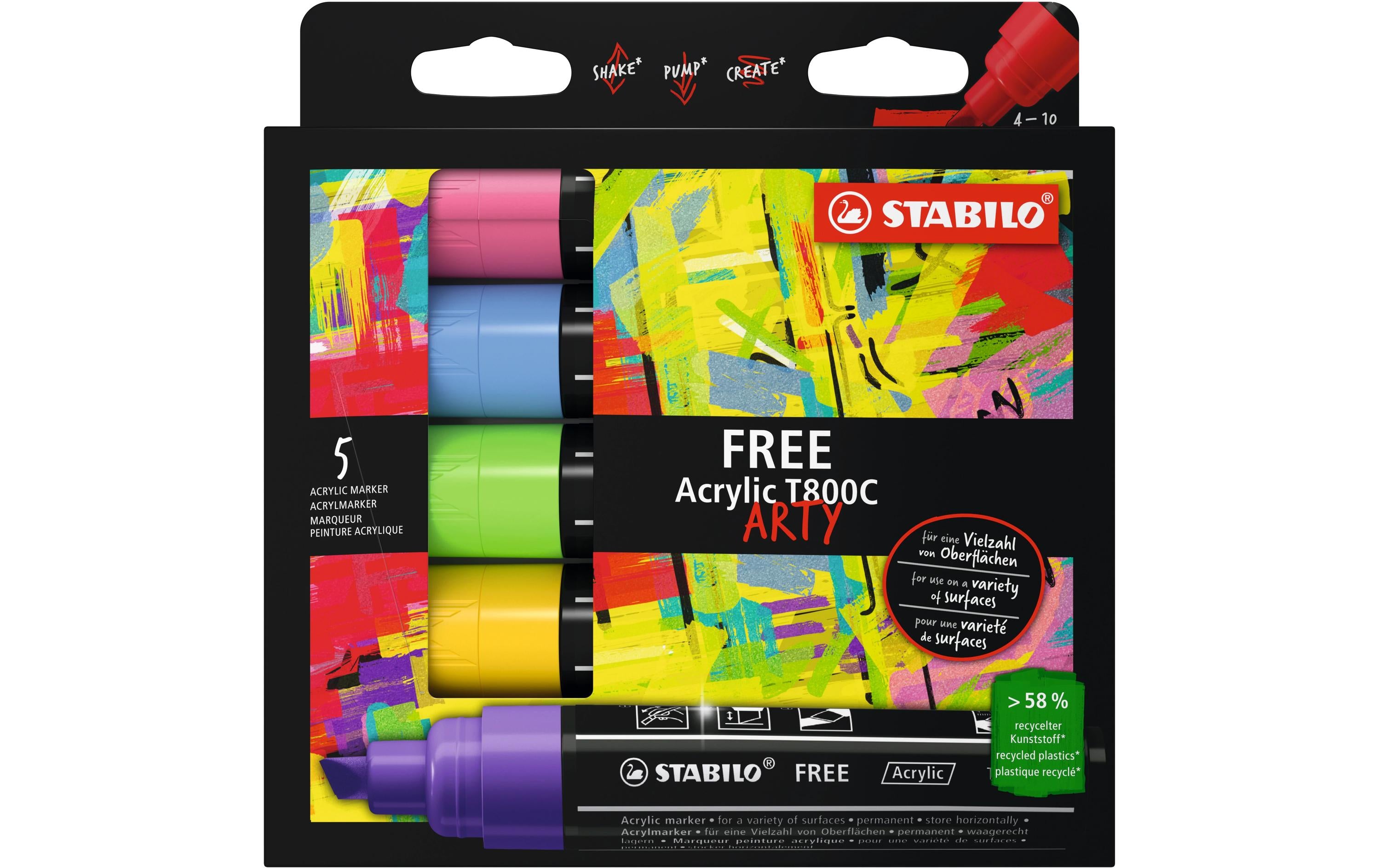 STABILO Acrylmarker Free Acrylic T800C Seasi 5-Etui
