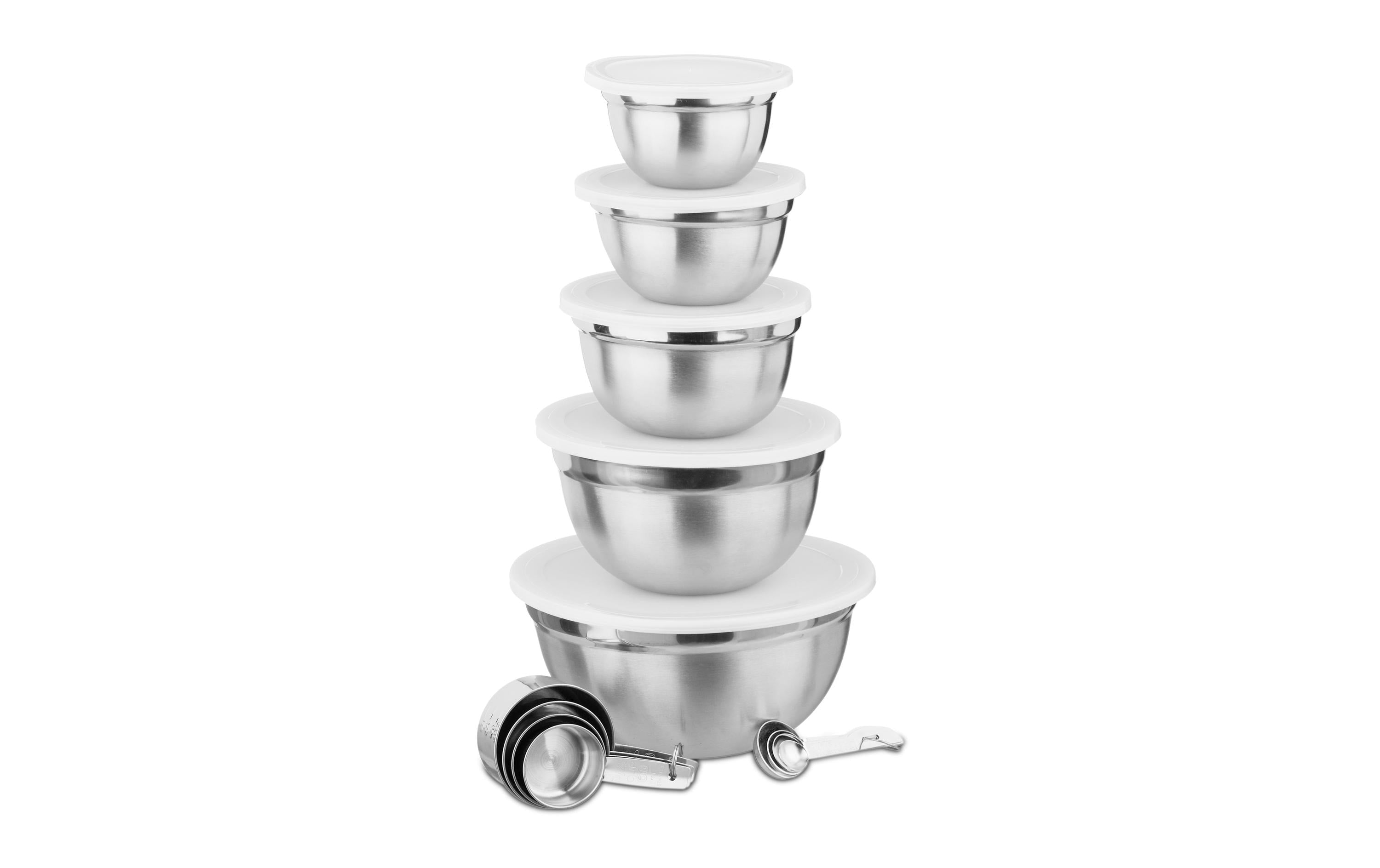 relaxdays Schüssel 14.5 cm/16 cm/18 cm/21.5 cm/26 cm,Silber/Weiss