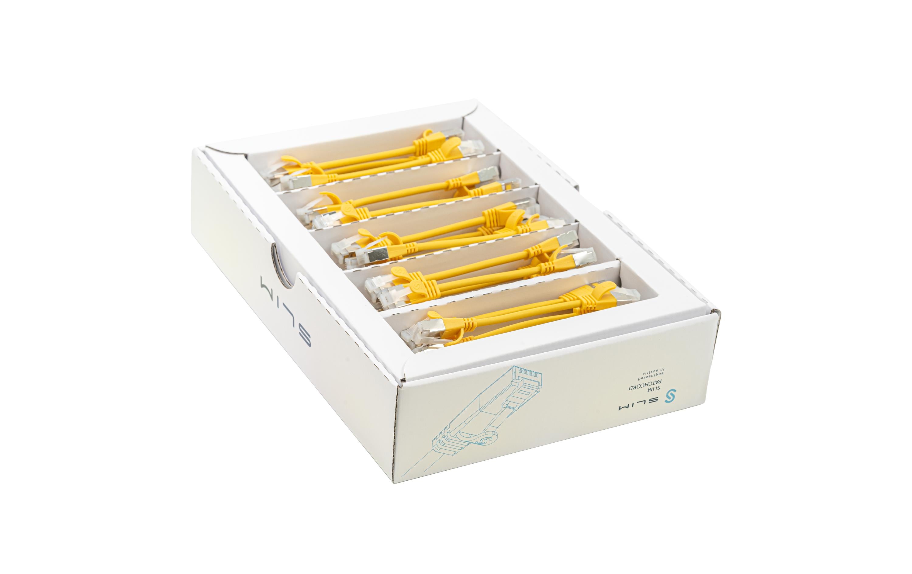 SLIM Slimpatchkabel RJ-45, Cat 6A, U/FTP, 0.1 m, Gelb, 50-Pack