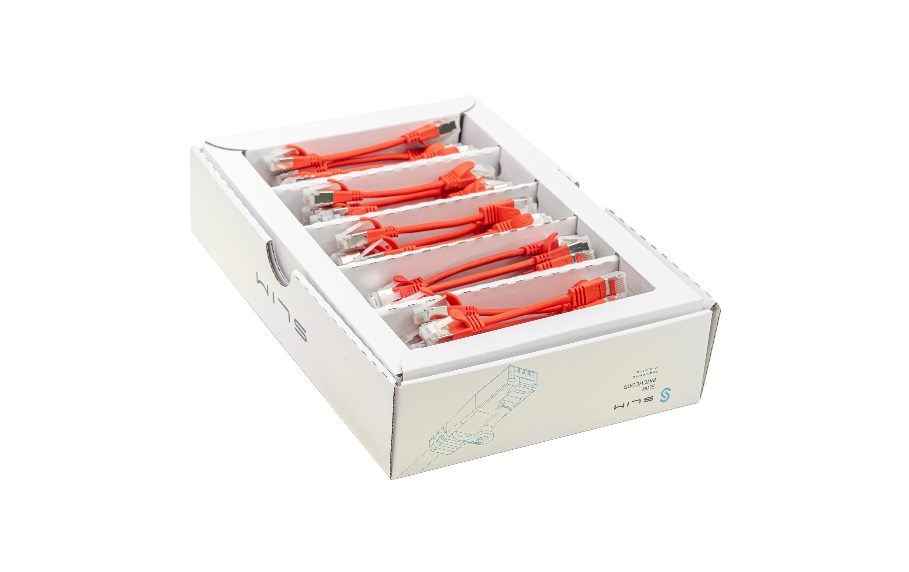 SLIM Slimpatchkabel RJ-45, Cat 6A, U/FTP, 0.1 m, Rot, 50-Pack