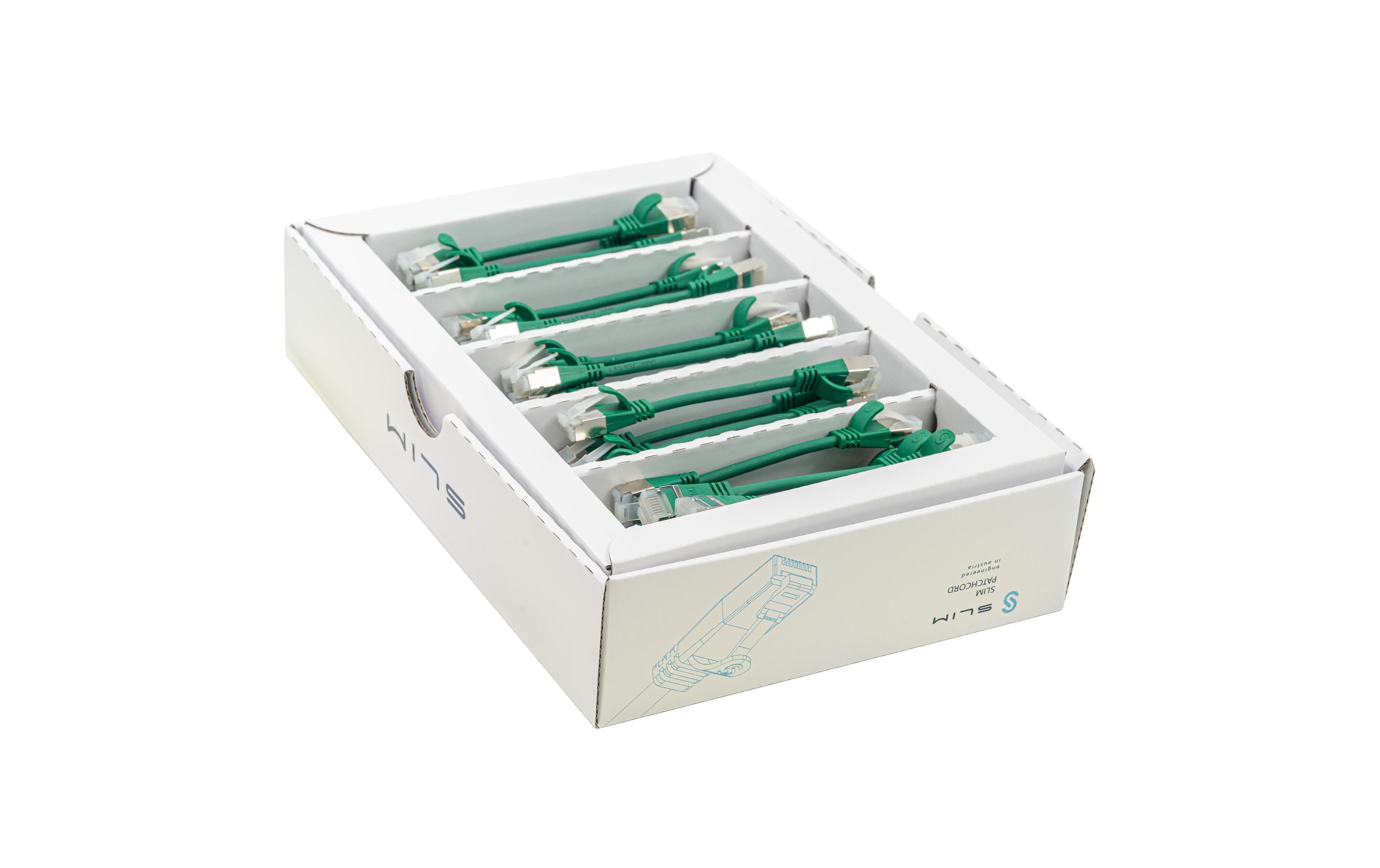 SLIM Slimpatchkabel RJ-45, Cat 6A, U/FTP, 0.1 m, Grün, 50-Pack