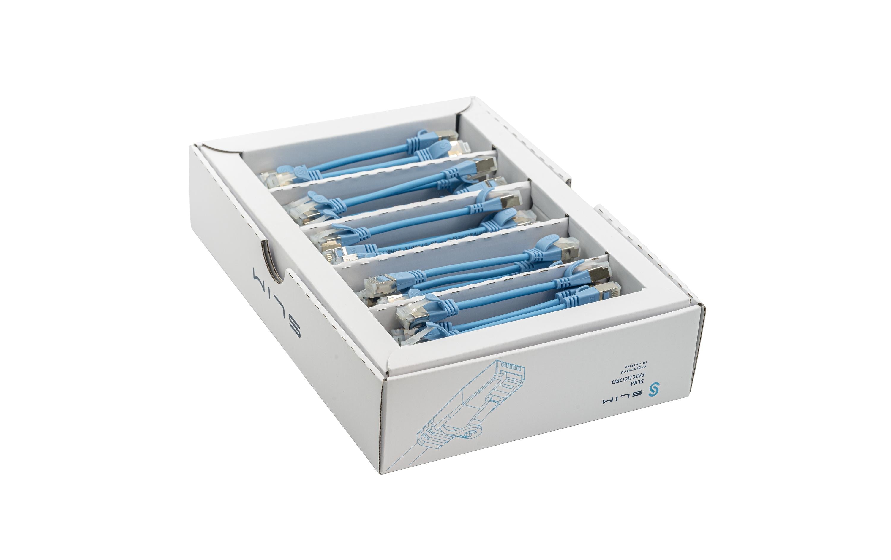 SLIM Slimpatchkabel RJ-45, Cat 6A, U/FTP, 0.1 m, Blau, 50-Pack