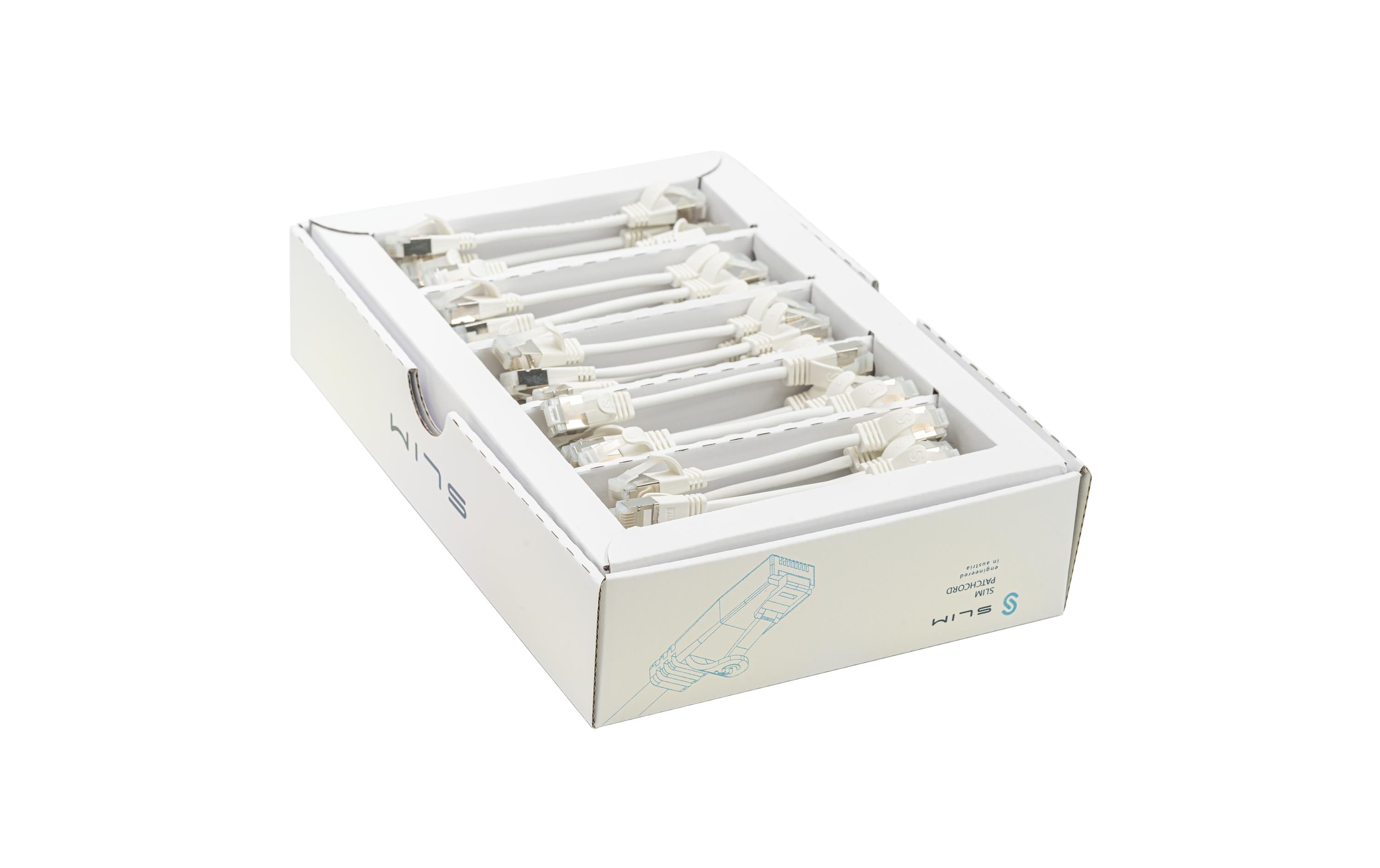 SLIM Slimpatchkabel RJ-45, Cat 6A, U/FTP, 0.1 m, Weiss, 50-Pack