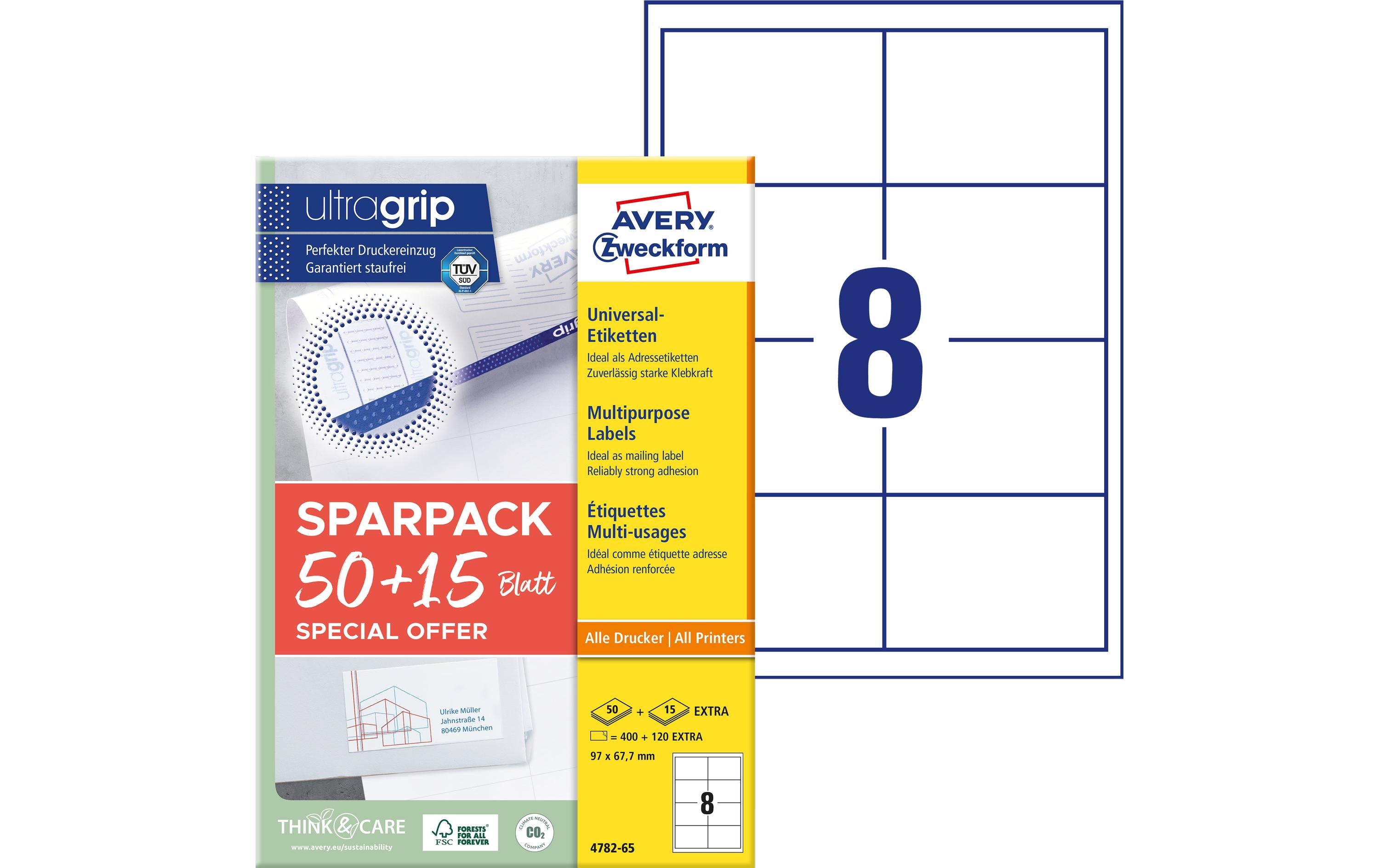 Avery Zweckform Universal-Etiketten 4782-65, 97 x 67.7 mm, 65 Blatt