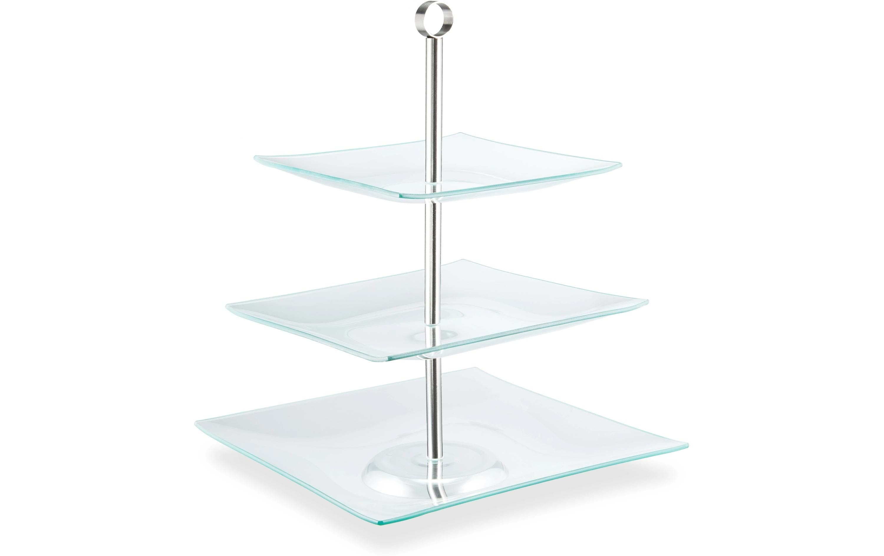 relaxdays Etagere eckig, 3-stufig, Silber/Transparent