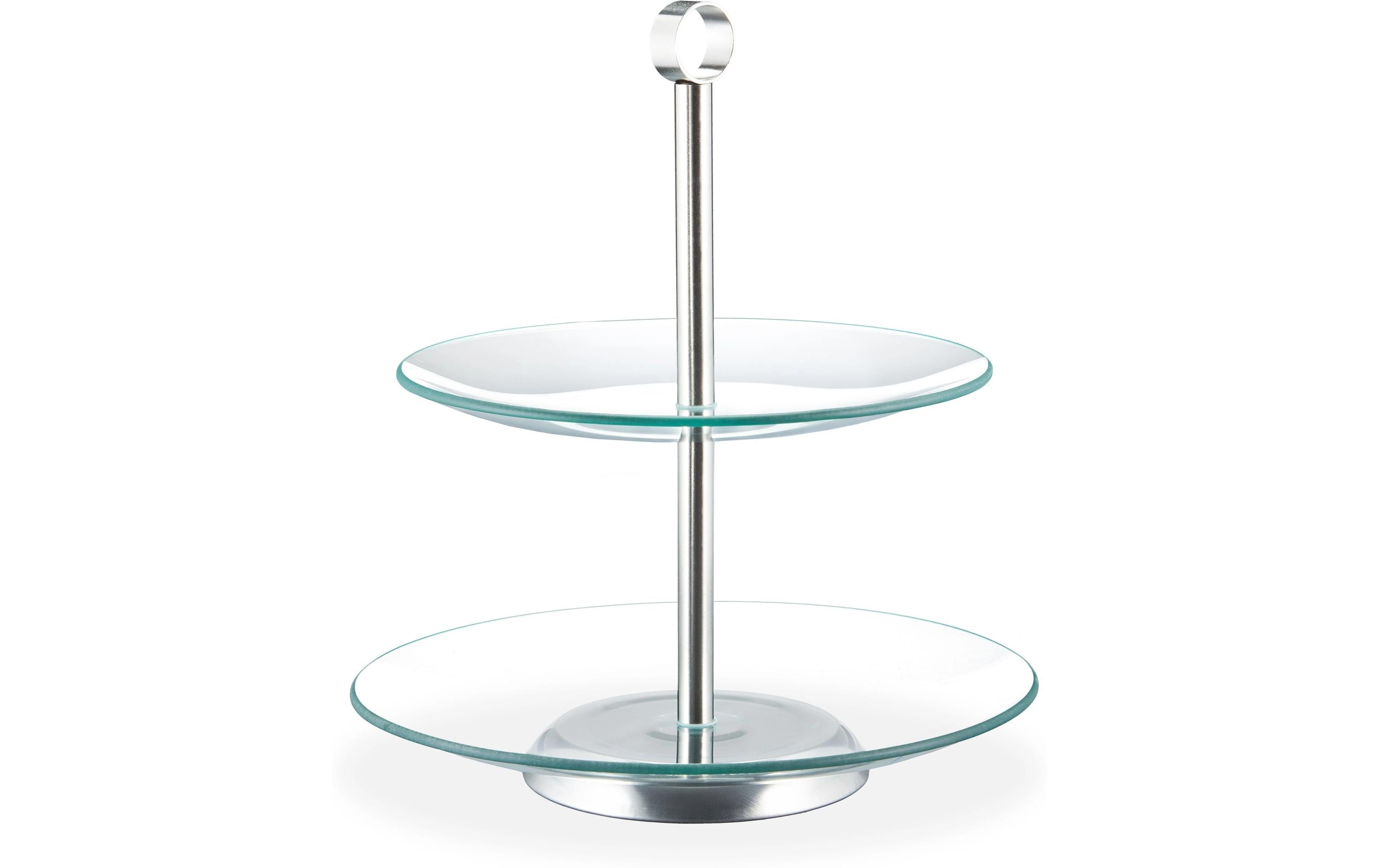 relaxdays Etagere rund, 2-stufig, Silber/Transparent