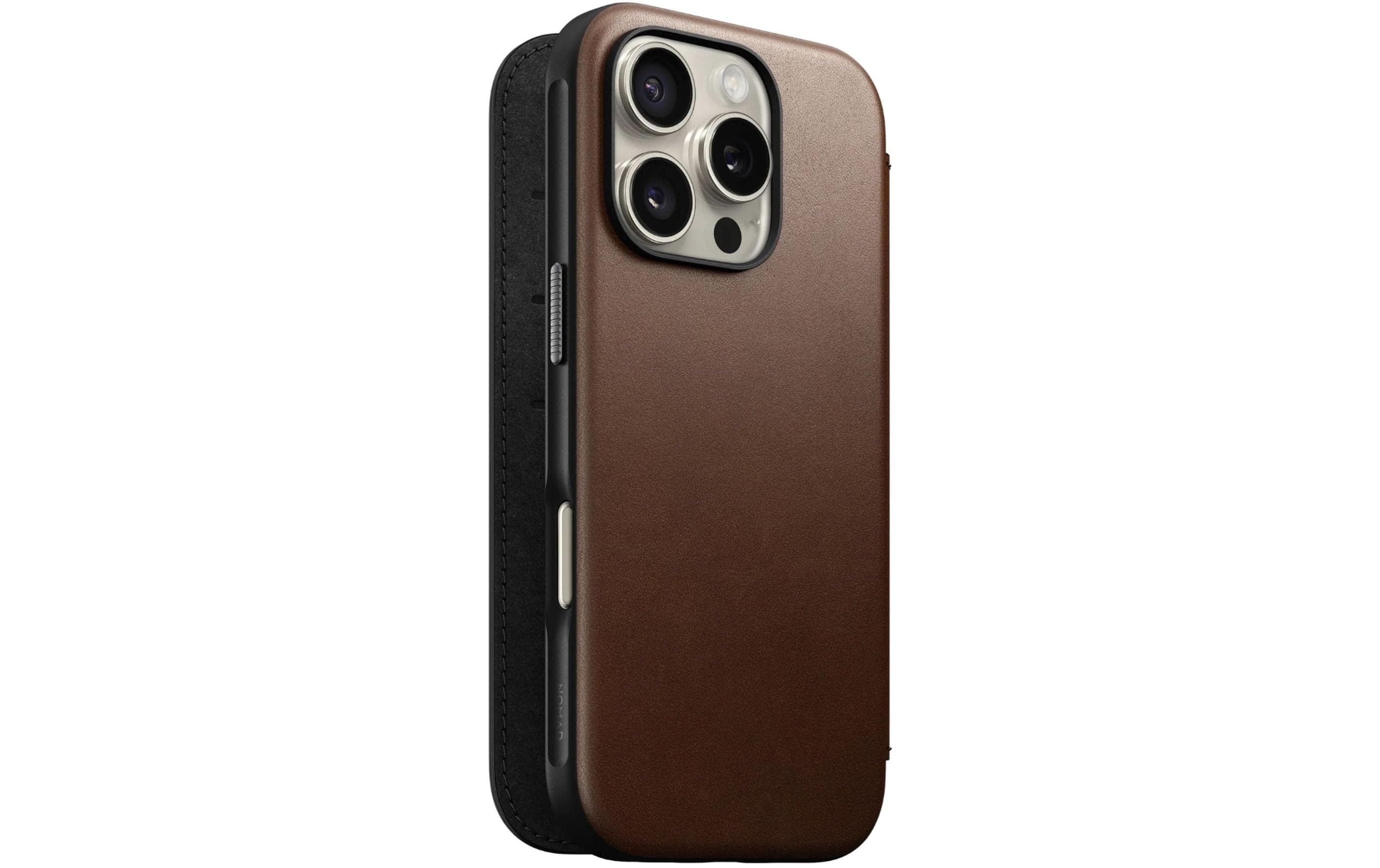 Nomad Book Cover Modern Leather iPhone 16 Pro Braun