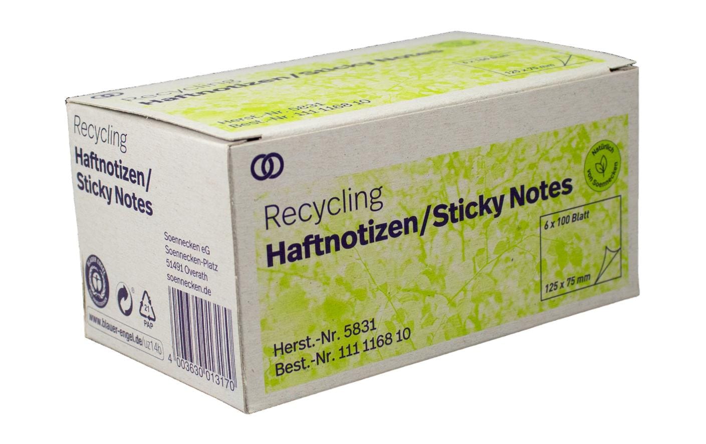 Soennecken Notizzettel oeco Recycling, 12.5 x 7.5 cm, 6 Stück, Gelb