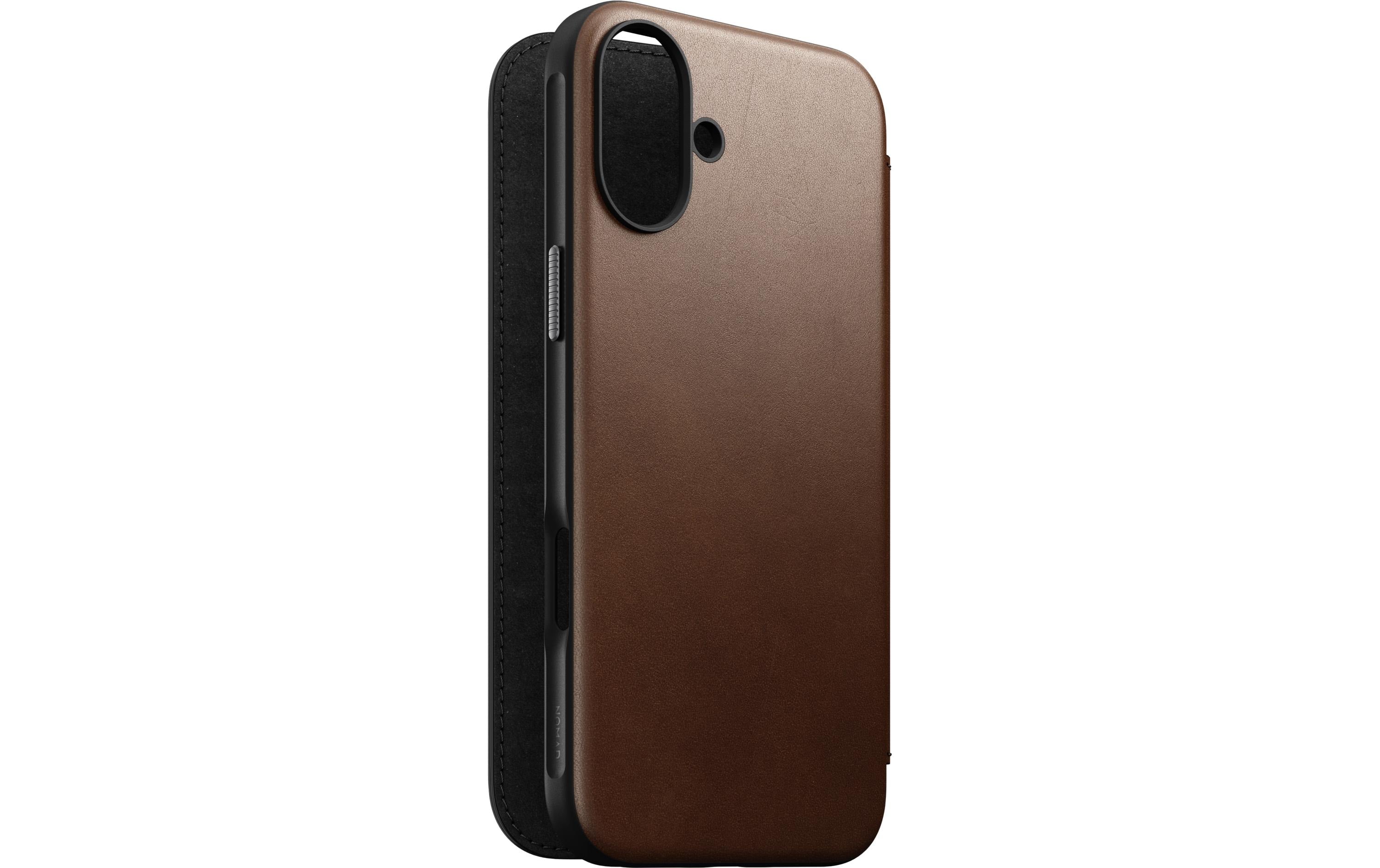 Nomad Book Cover Modern Leather iPhone 16 Plus Braun