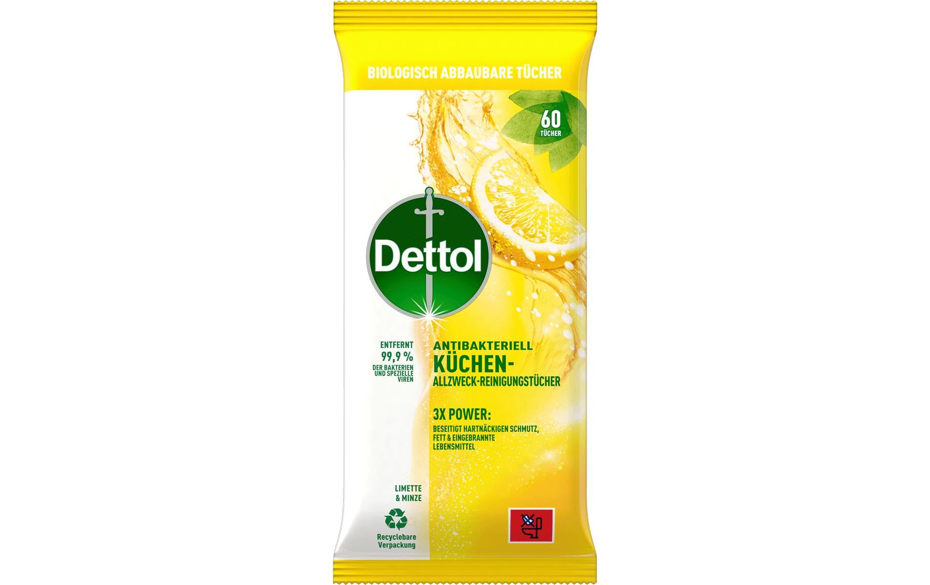 Dettol Küchen Allzweck-Reinigungstücher Limette & Minze 60 Stück