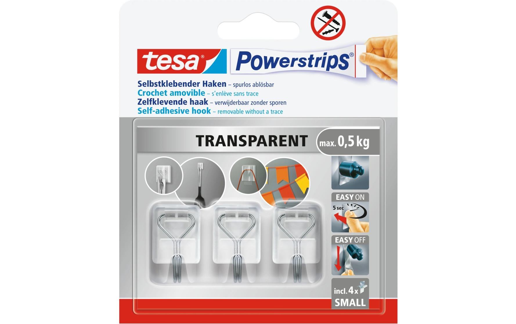 tesa Klebehaken Powerstrips Haken Small Transparent, 0.5 kg
