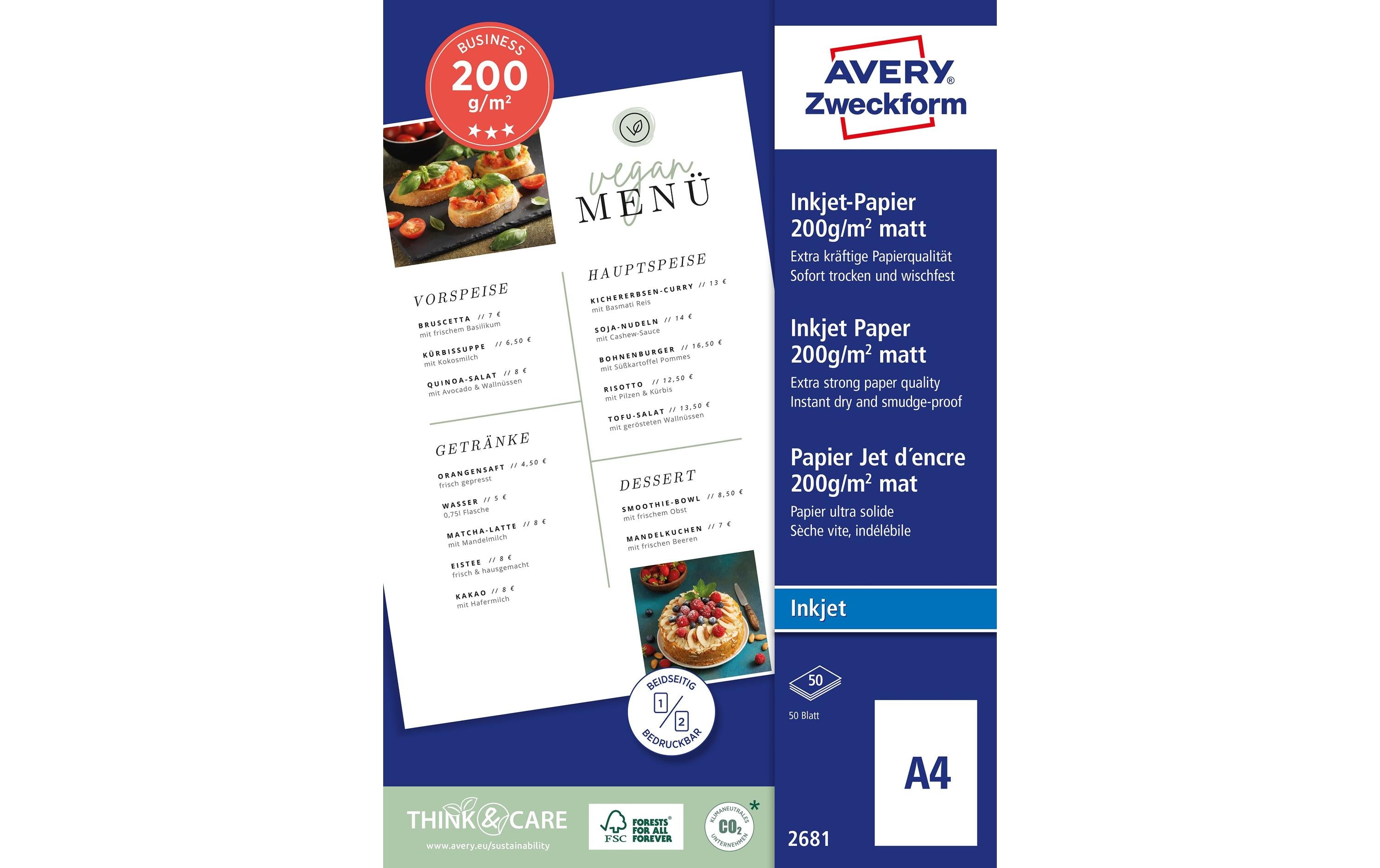 Avery Zweckform Fotopapier A4, weiss matt, 50 Blatt