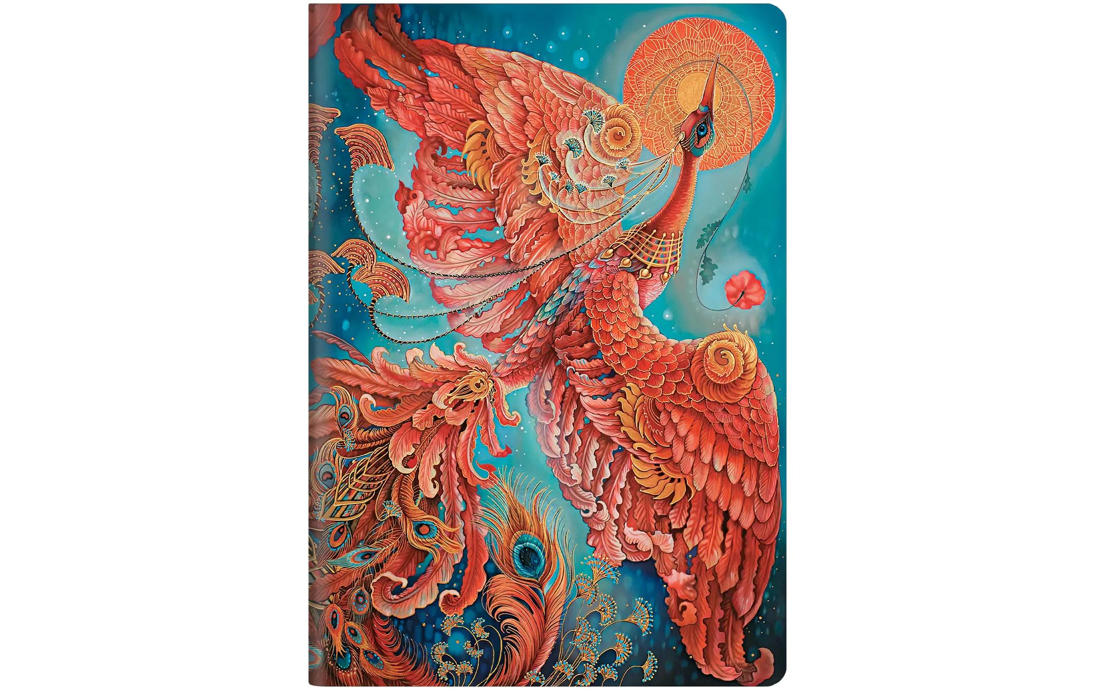 Paperblanks Notizheft Glücksvögel A5, liniert, Blau / Rot