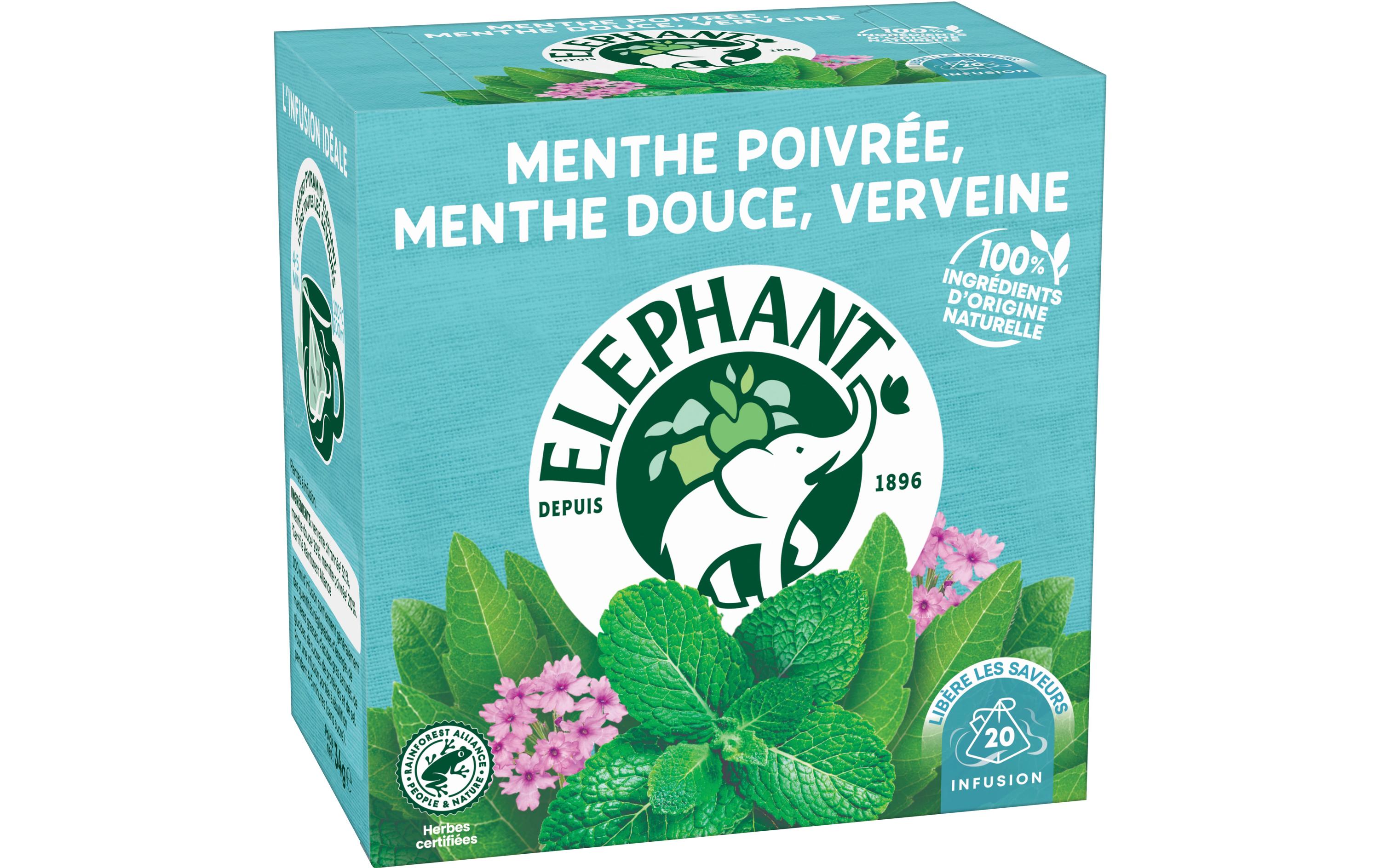 Eléphant Teebeutel Menthe Poivrée, Mente Douce, Verveine 20 Stück