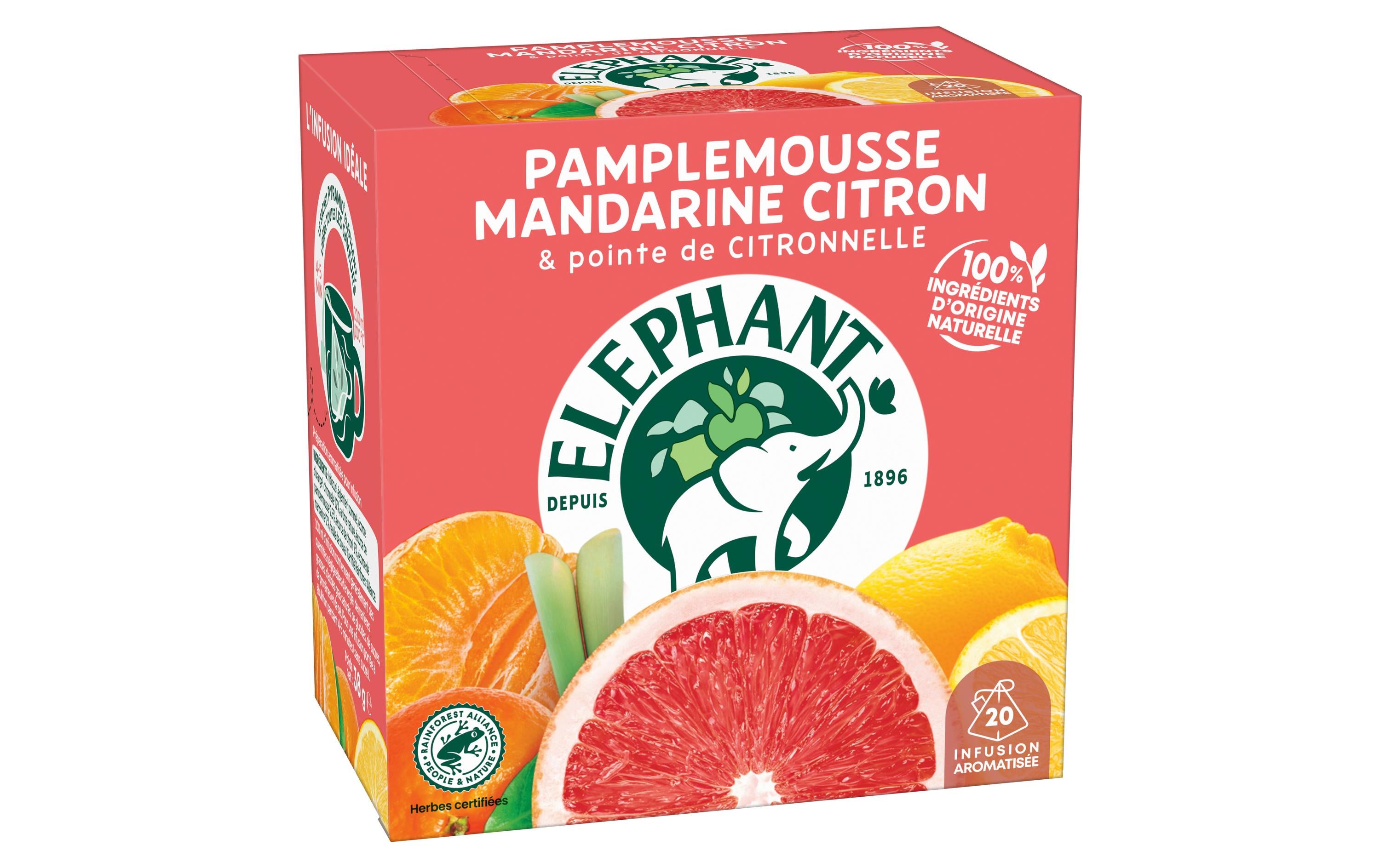 Eléphant Teebeutel Infusion Pamplemousse Mandarine Citron 20 Stück