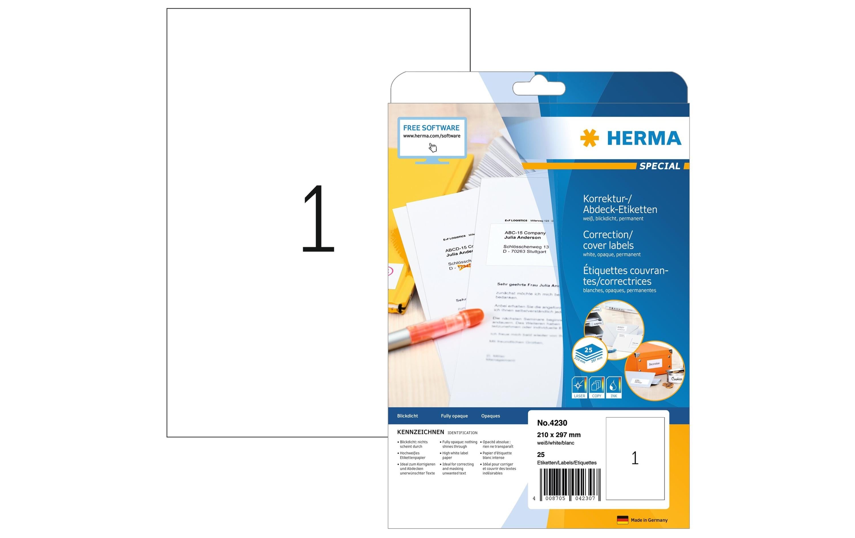 HERMA Abdecketikette 210 x 297 mm, 25 Blatt