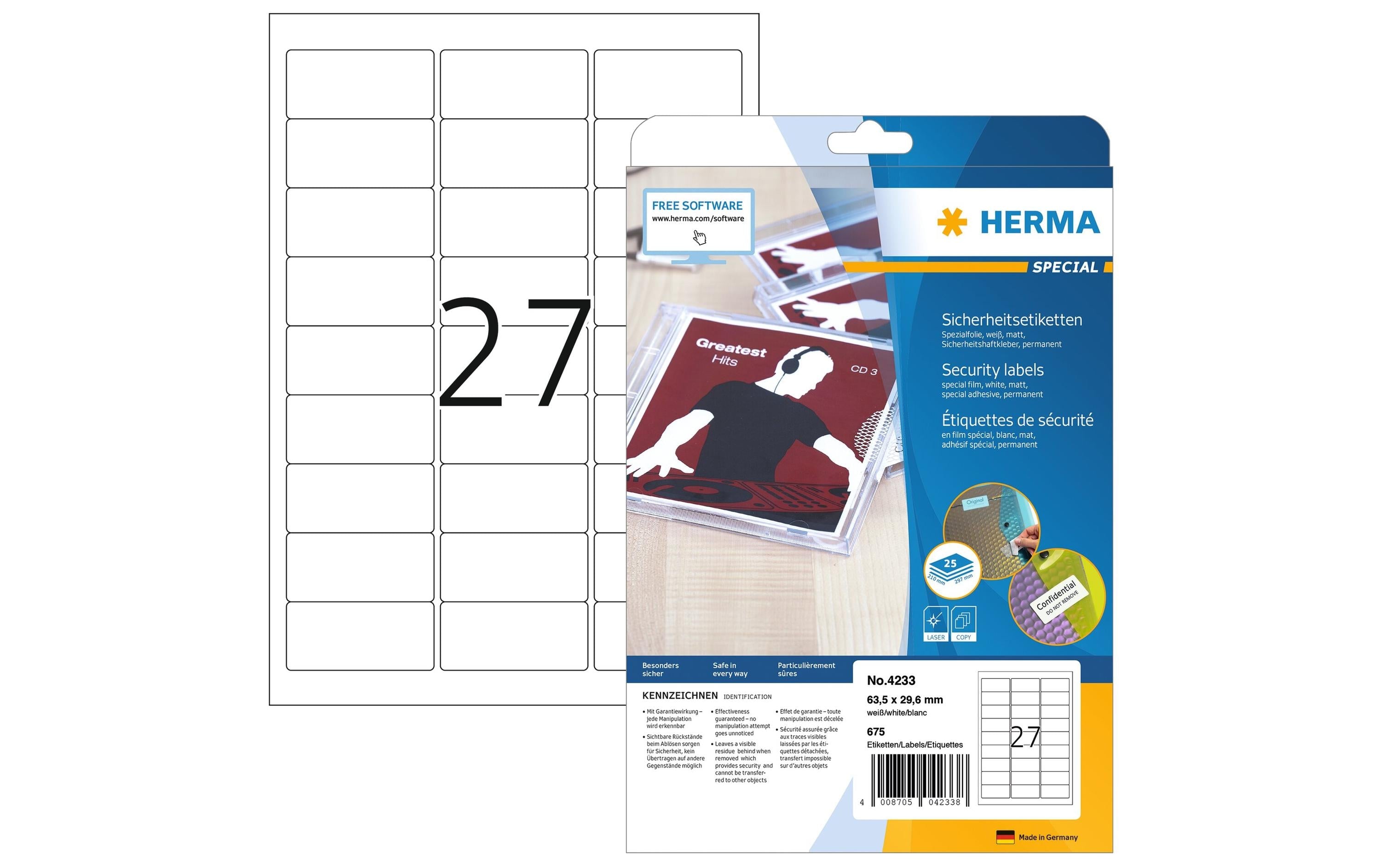 HERMA Sicherheits-Etiketten 4233  63.5 x 29.6 mm