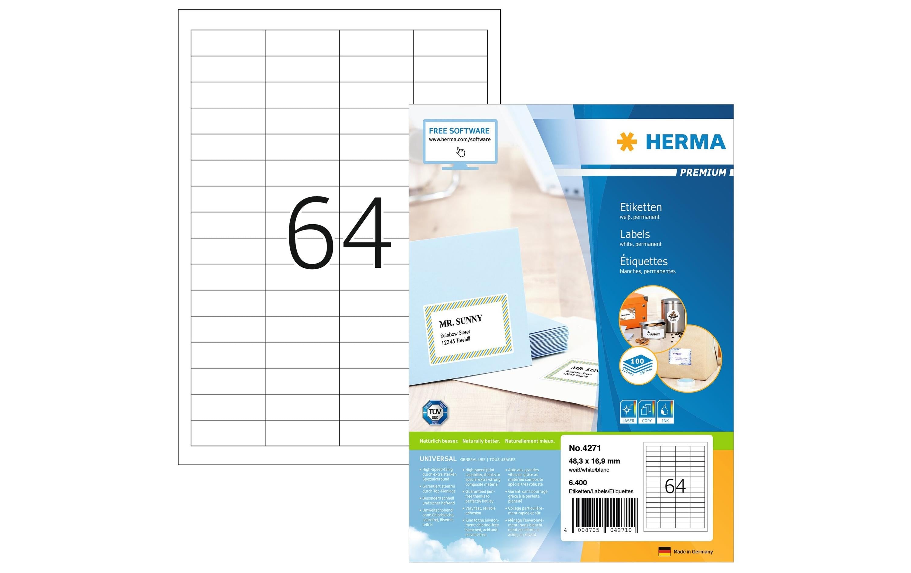 HERMA Universal-Etiketten Premium, 4.83 x 1.69 cm, 6400 Etiketten