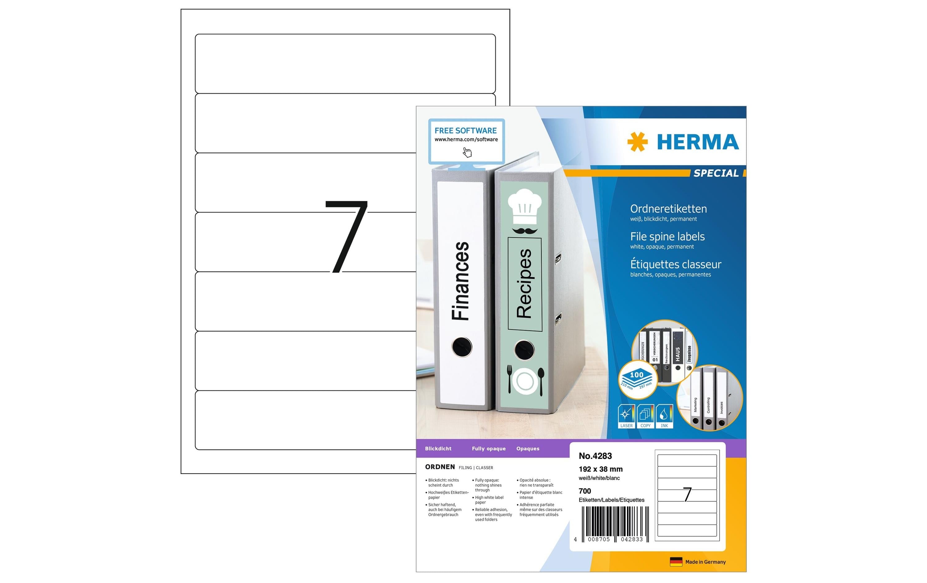 HERMA Ordneretiketten 4283  192 x 38 mm permanent, Weiss
