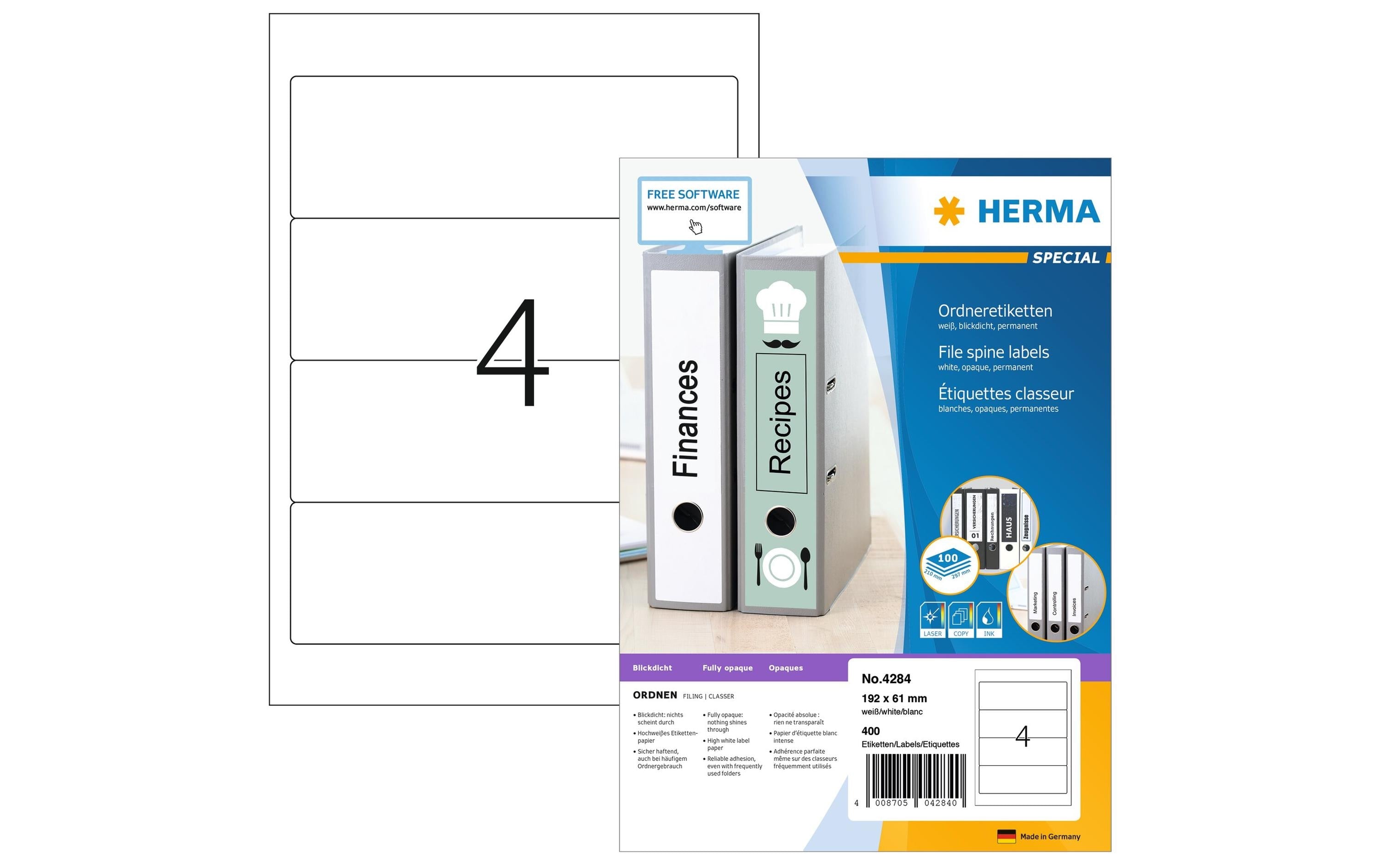 HERMA Ordneretiketten 4284 192 x 61 mm permanent, Weiss