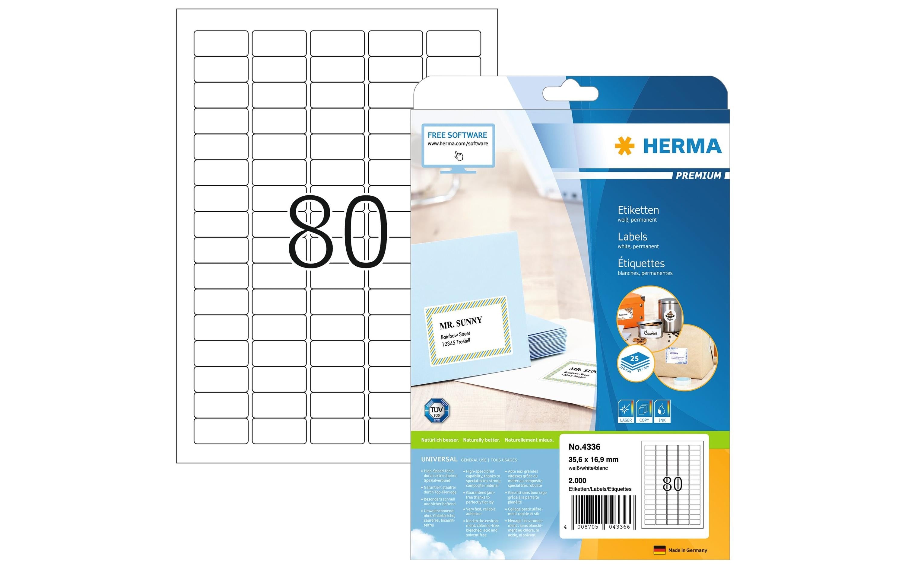 HERMA Universal-Etiketten Premium, 3.56 x 1.69 cm, 2000 Etiketten