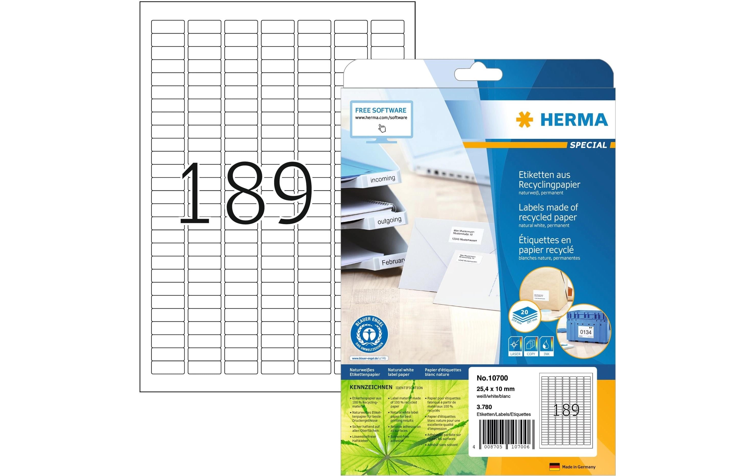 HERMA Universal-Etiketten 25.4 x 10 mm, 20 Blatt