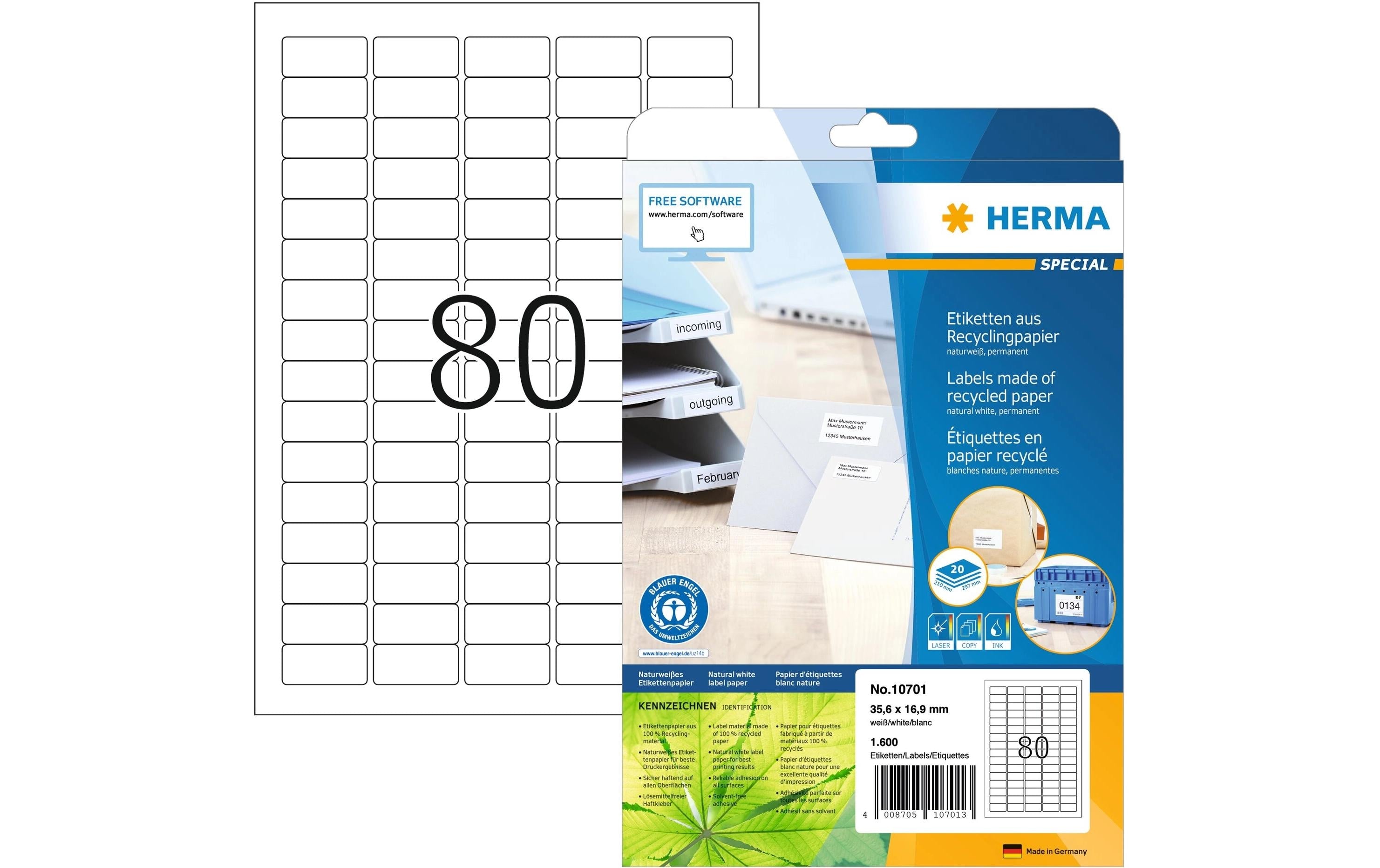 HERMA Universal-Etiketten 35.6 x 16.9 mm, 20 Blatt