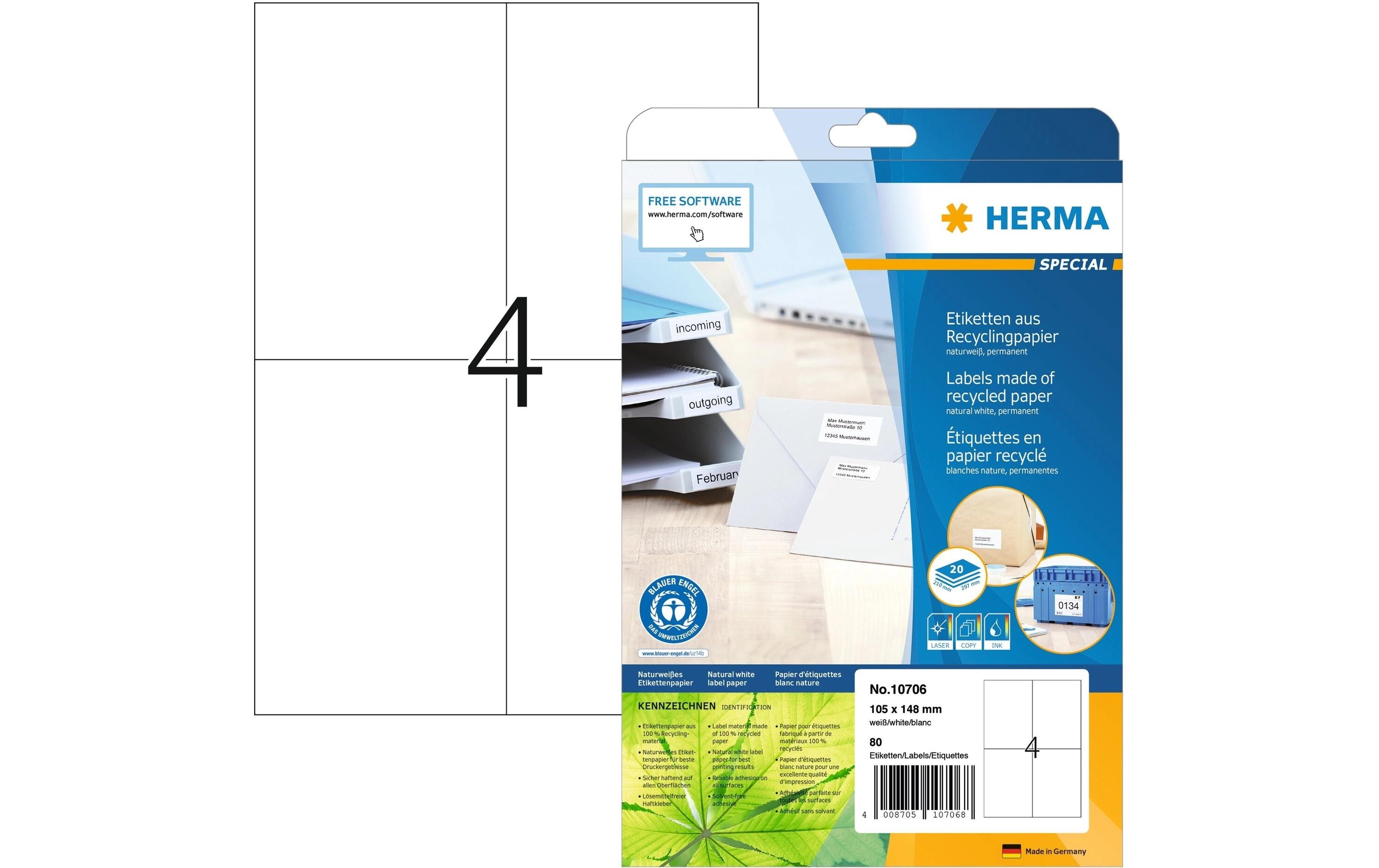 HERMA Universal-Etiketten 105 x 148 mm, 20 Blatt
