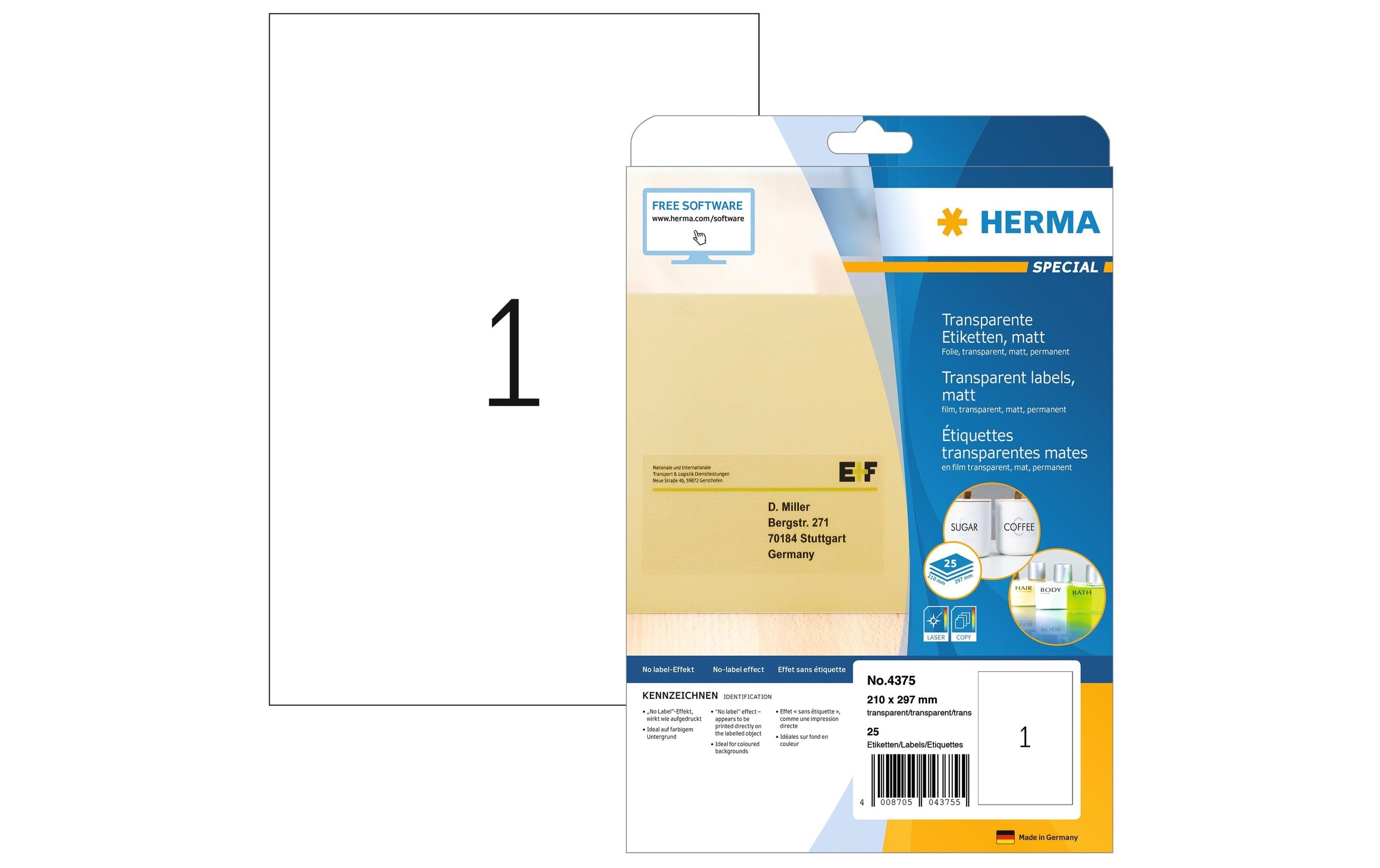 HERMA Universal-Etiketten A4 transparent, Wetterfest, 25 Etiketten