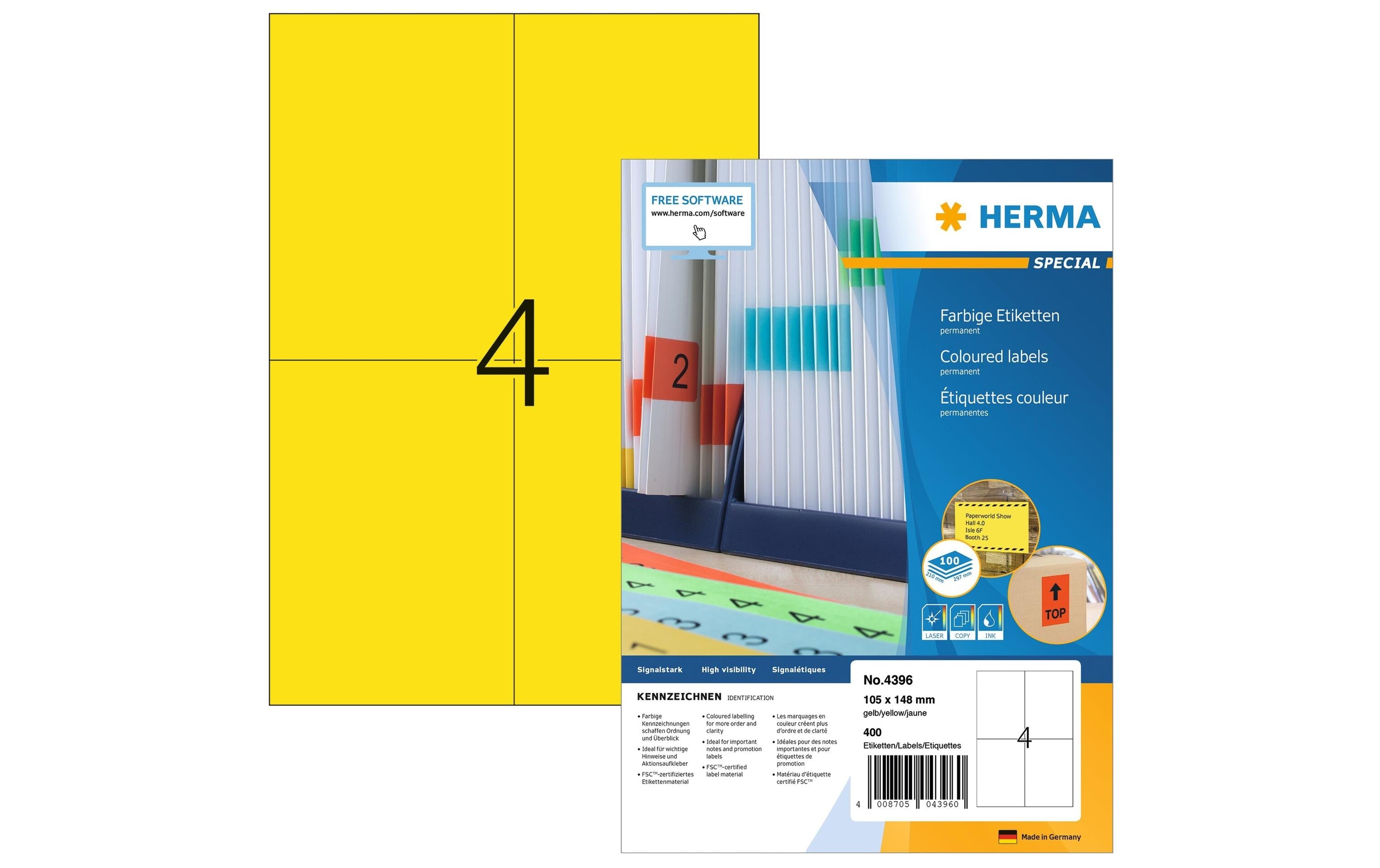 HERMA Universal-Etiketten 105 x 148 mm Gelb, 400 Etiketten