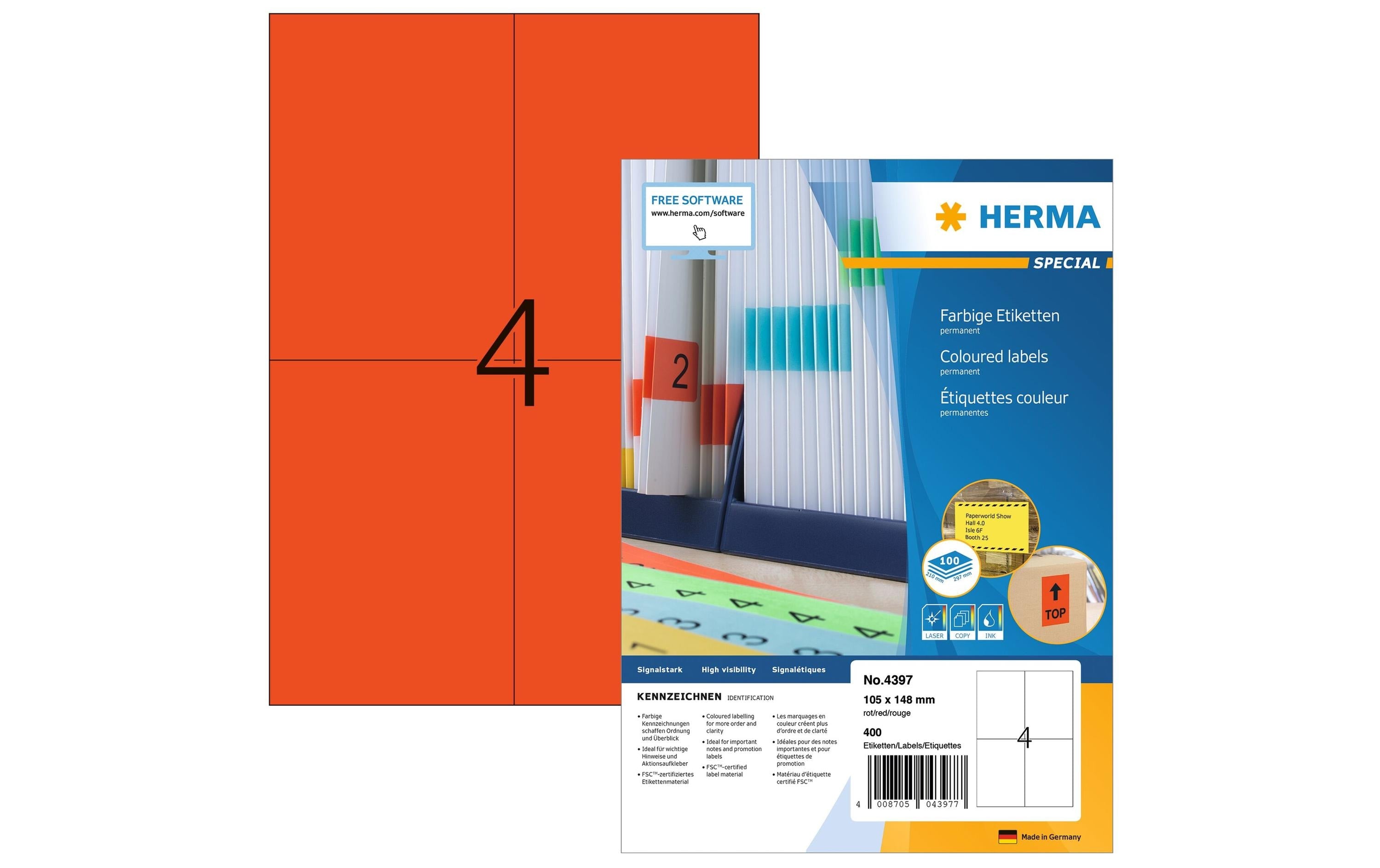 HERMA Universal-Etiketten 105 x 148 mm Rot, 400 Etiketten