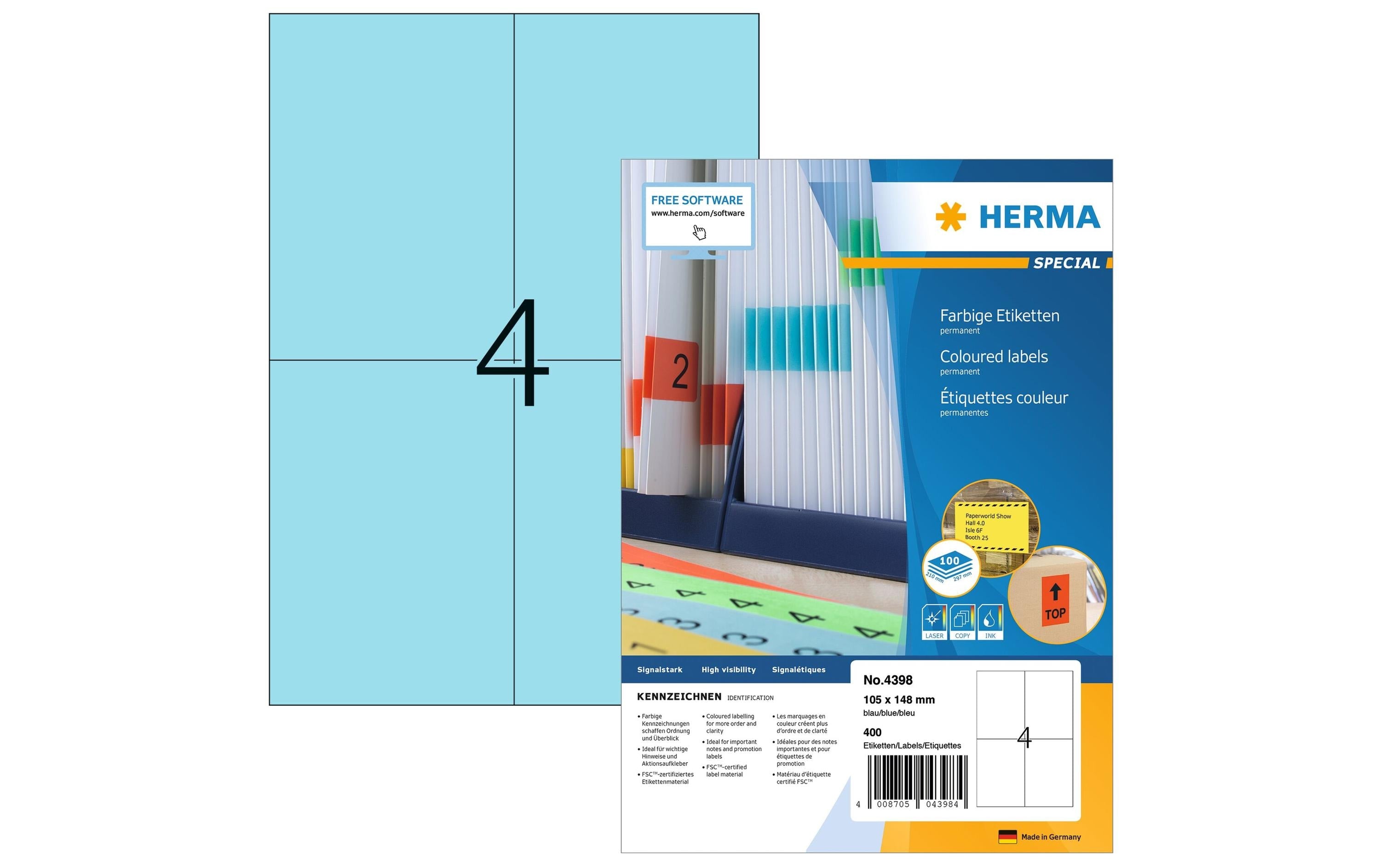 HERMA Universal-Etiketten 105 x 148 mm Blau, 400 Etiketten