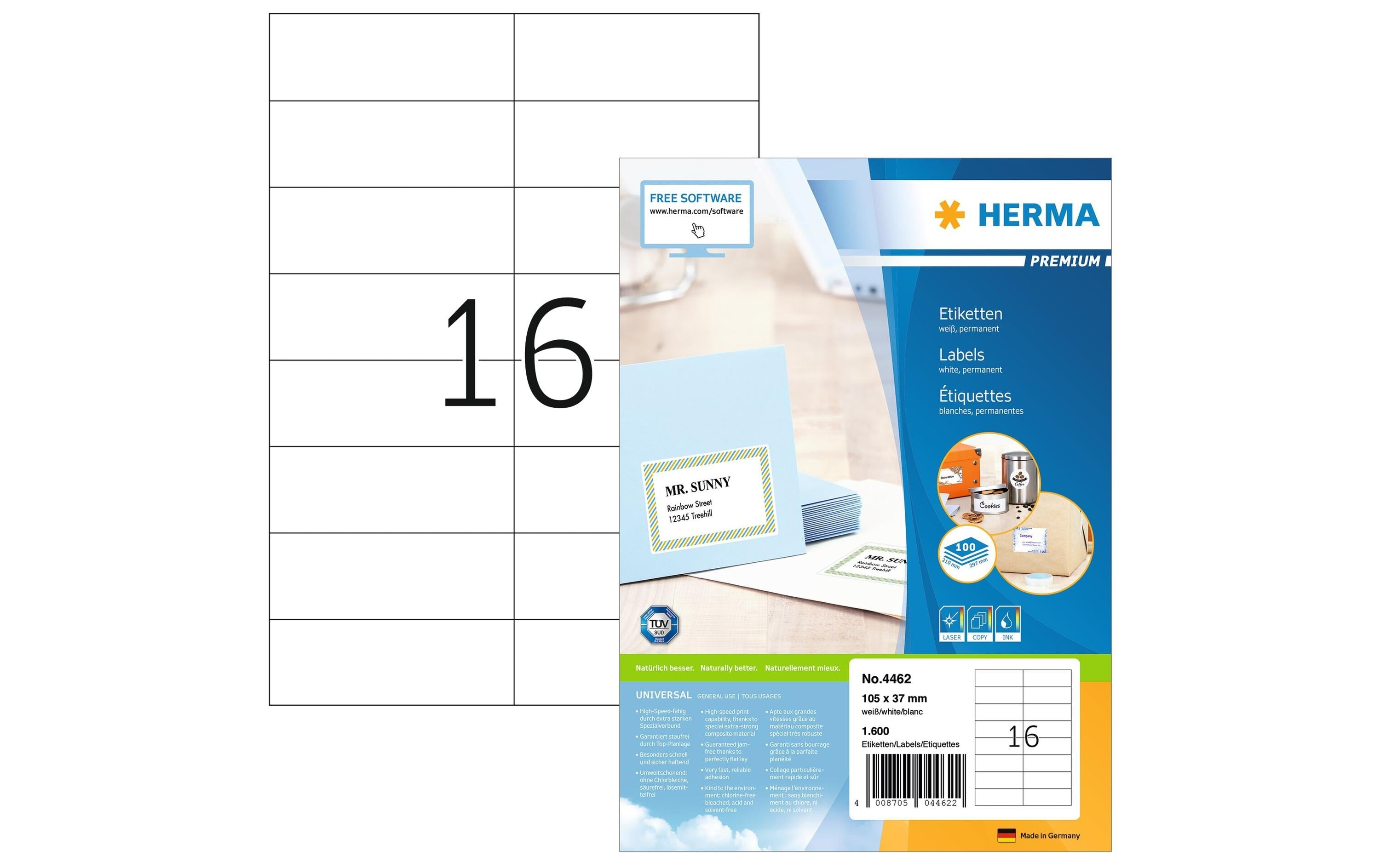 HERMA Universal-Etiketten Premium, 10.5 x 3.7 cm, 1600 Etiketten