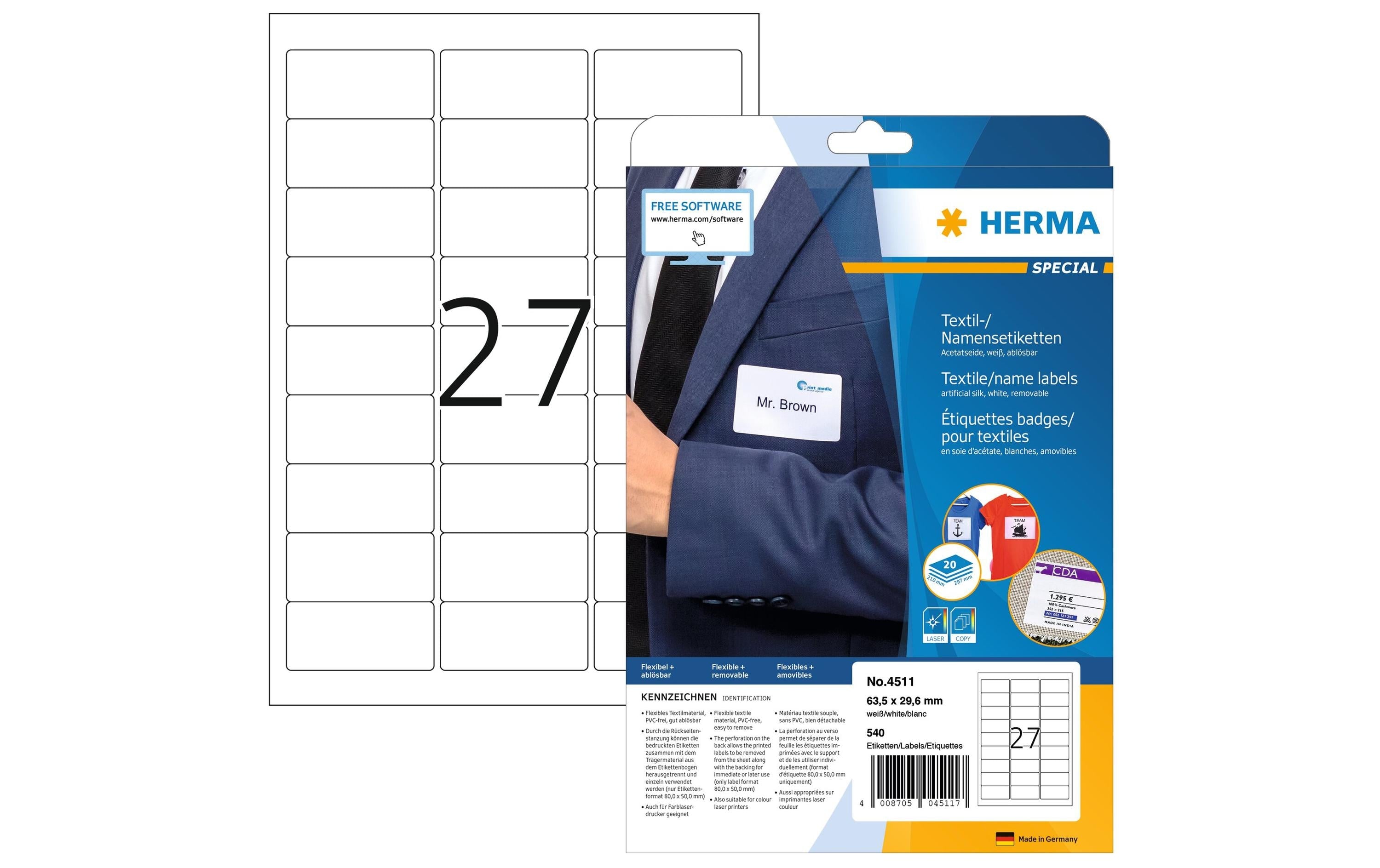 HERMA Namensetiketten 4511 63.5 x 29.6 mm, Weiss