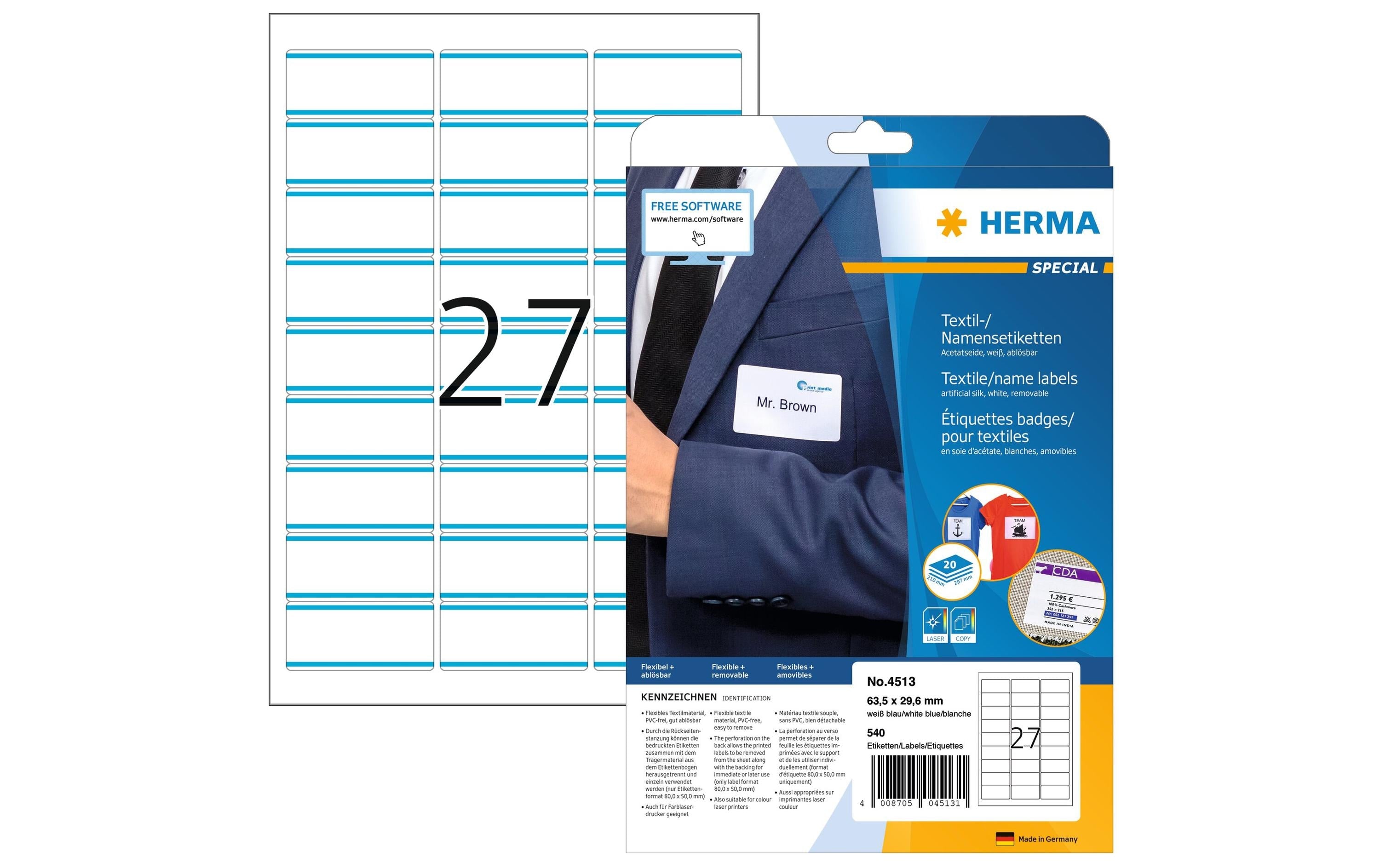 HERMA Namensetiketten 4513 63.5 x 29.6 mm, Blau