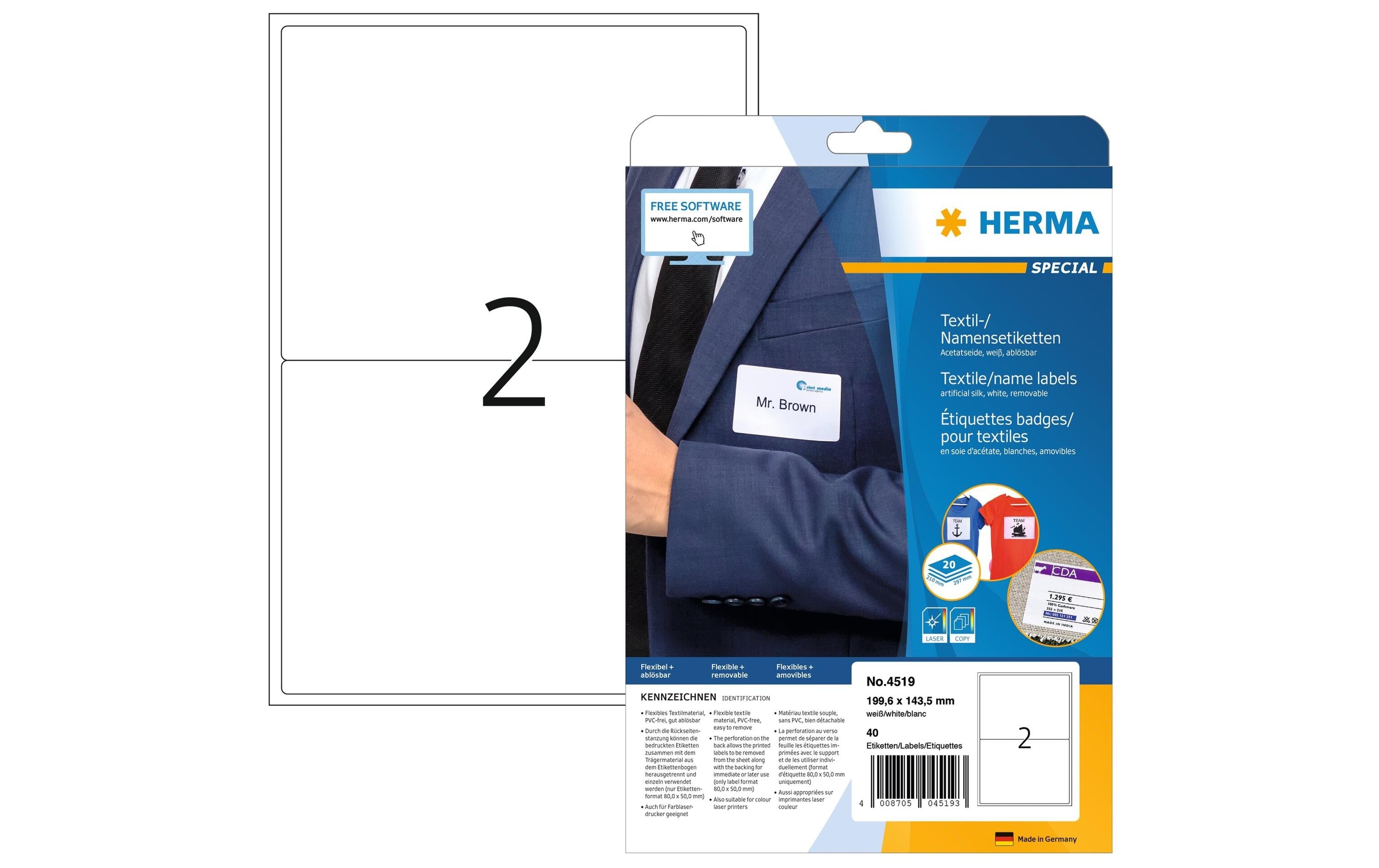 HERMA Namensetiketten 4519 199.6 x 143.5 mm, 40 Etiketten