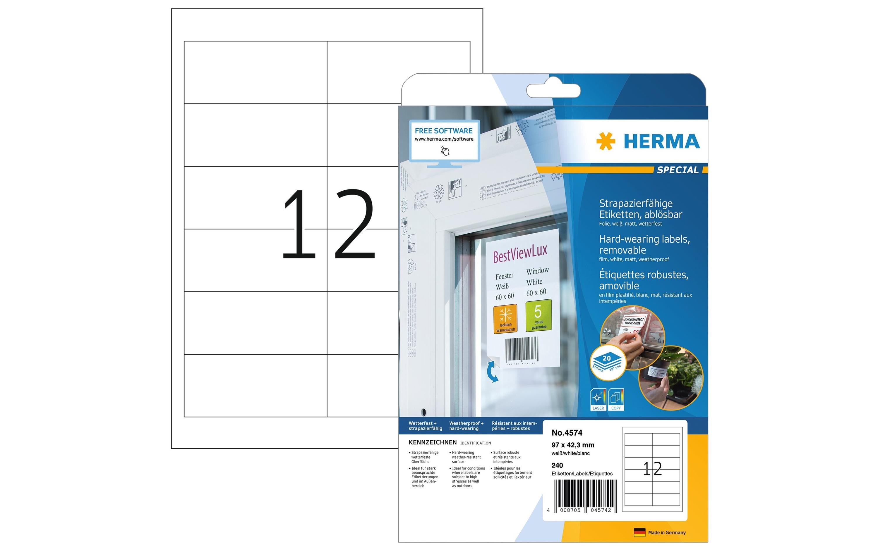 HERMA Vielzweck-Etiketten aus Folie 97 x 42.3 mm, 20 Blatt