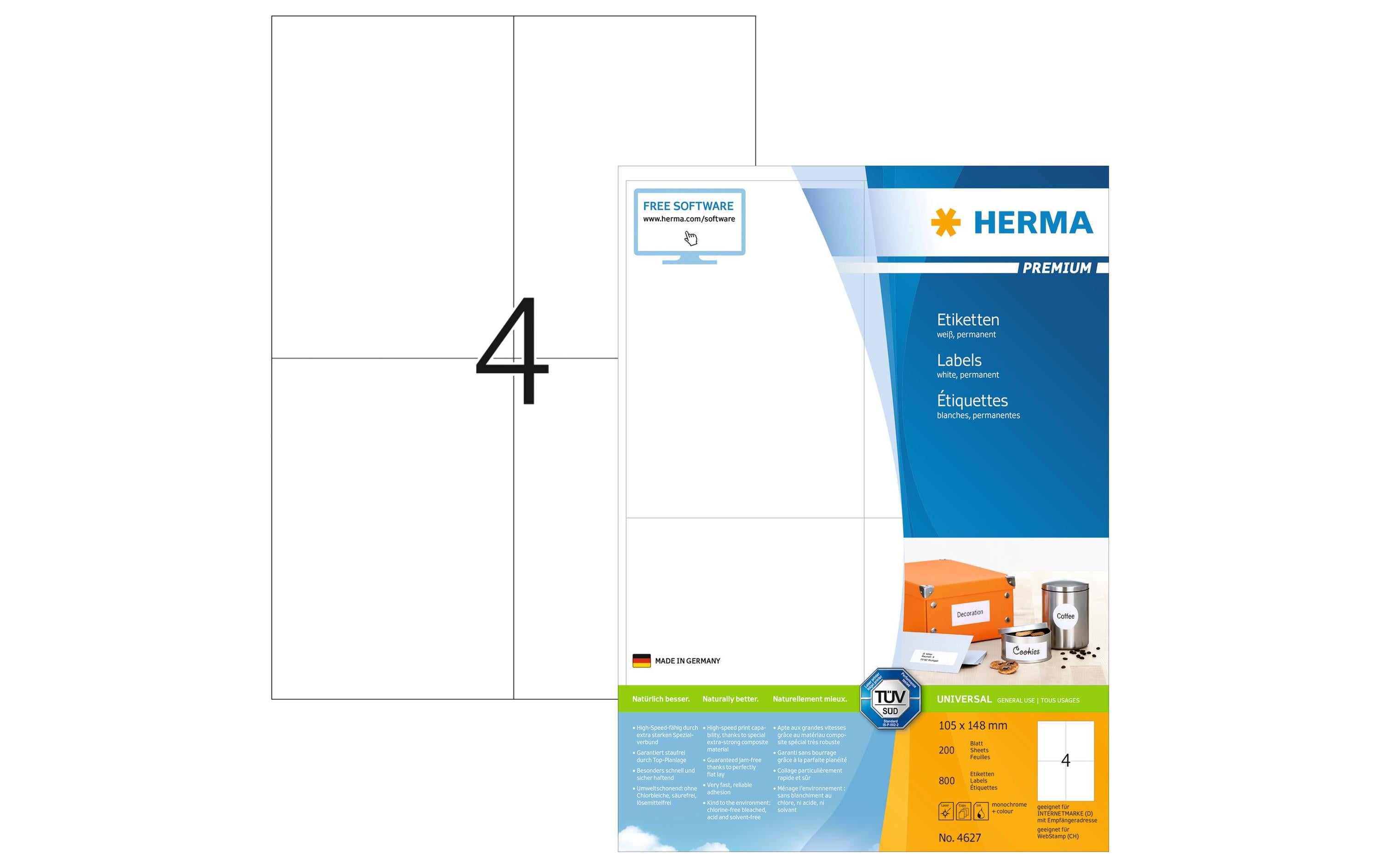 HERMA Universal-Etiketten Premium, 10.5 x 14.8 cm, 800 Etiketten
