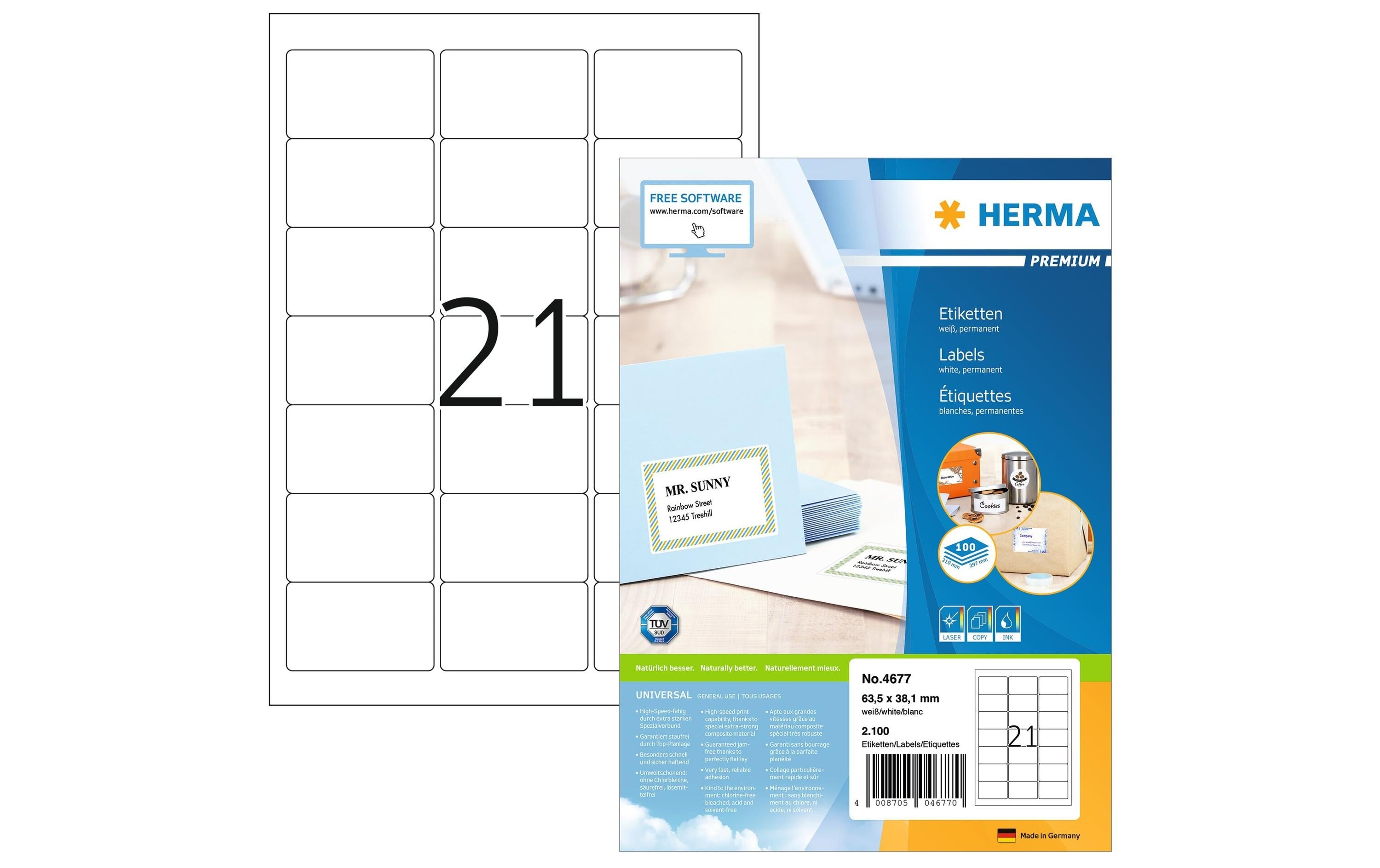 HERMA Universal-Etiketten Premium, 6.35 x 3.81 cm, 2100 Etiketten