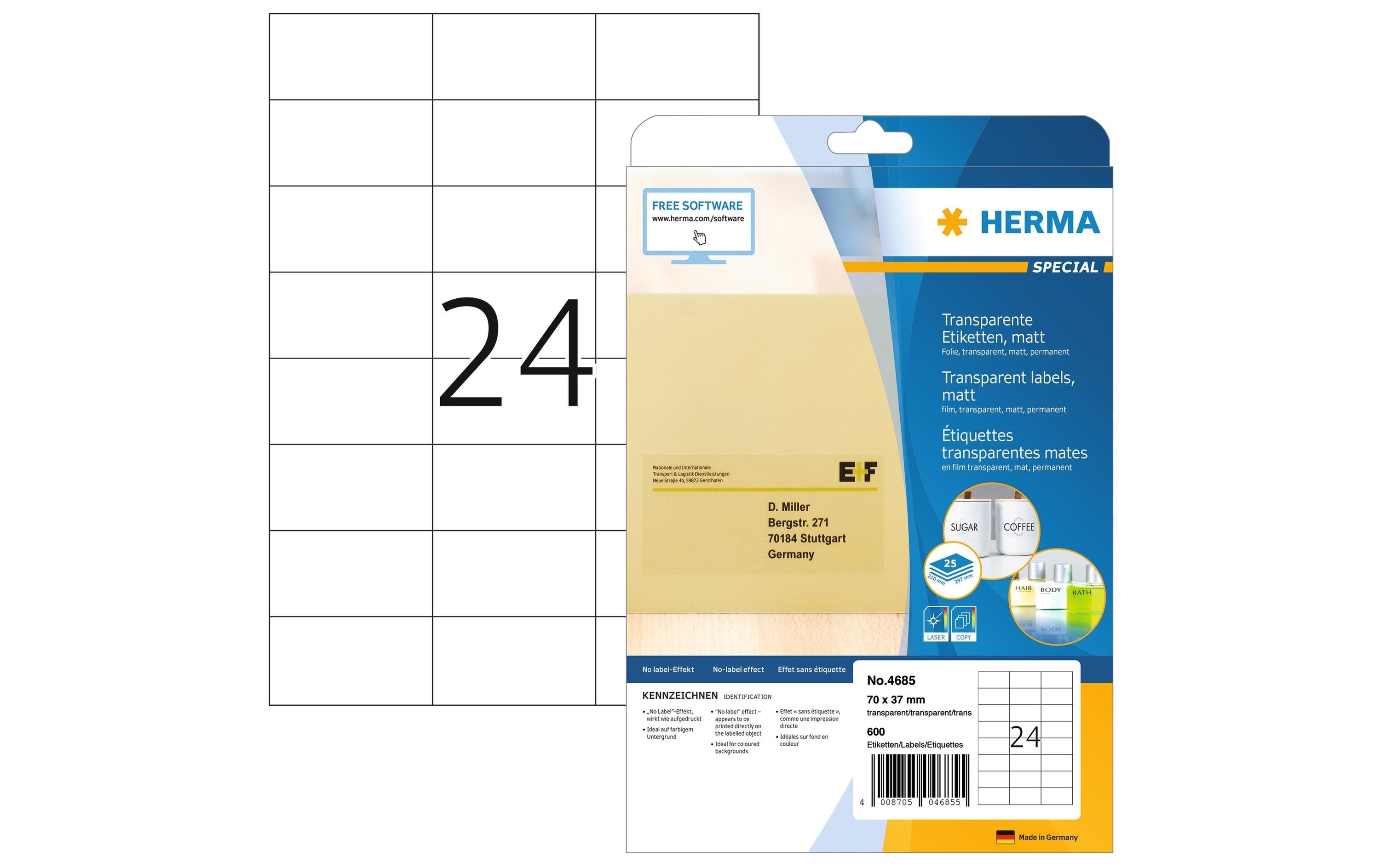 HERMA Vielzweck-Etiketten aus Folie 70 x 37 mm, 25 Blatt