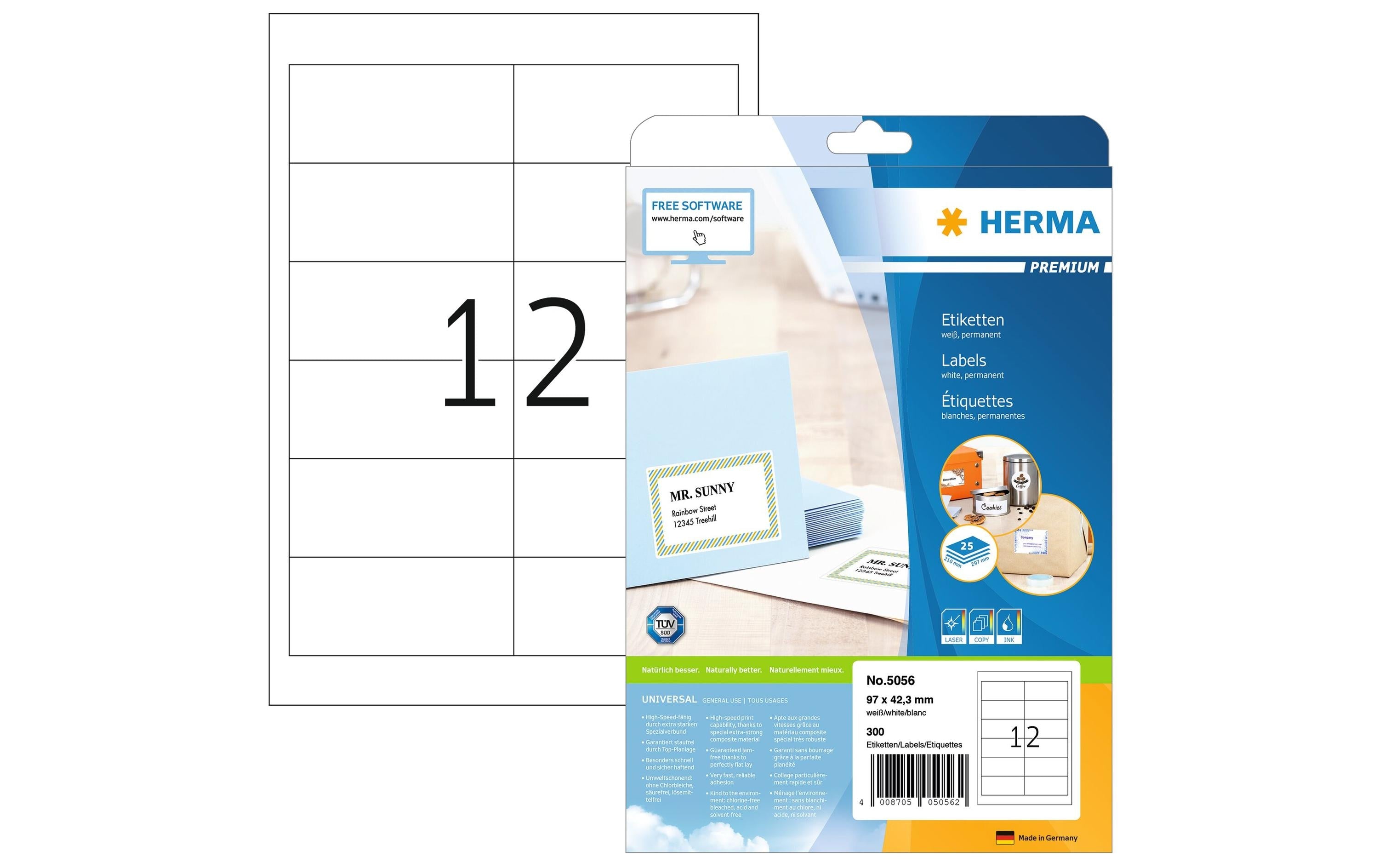 HERMA Universal-Etiketten Premium, 9.7 x 4.23 cm, 300 Etiketten