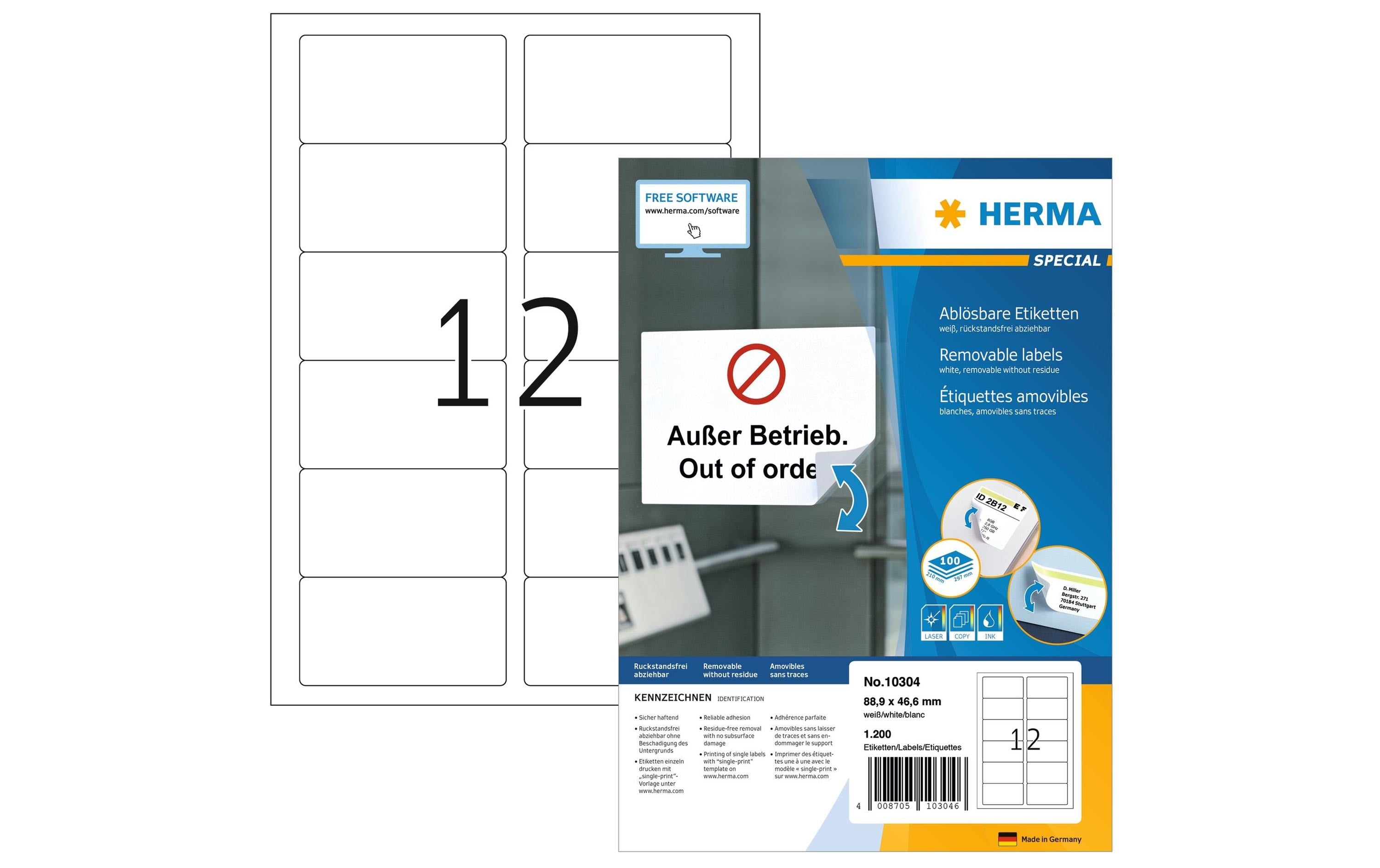 HERMA Adressetiketten 8.89 x 4.66 cm, 1200 Etiketten