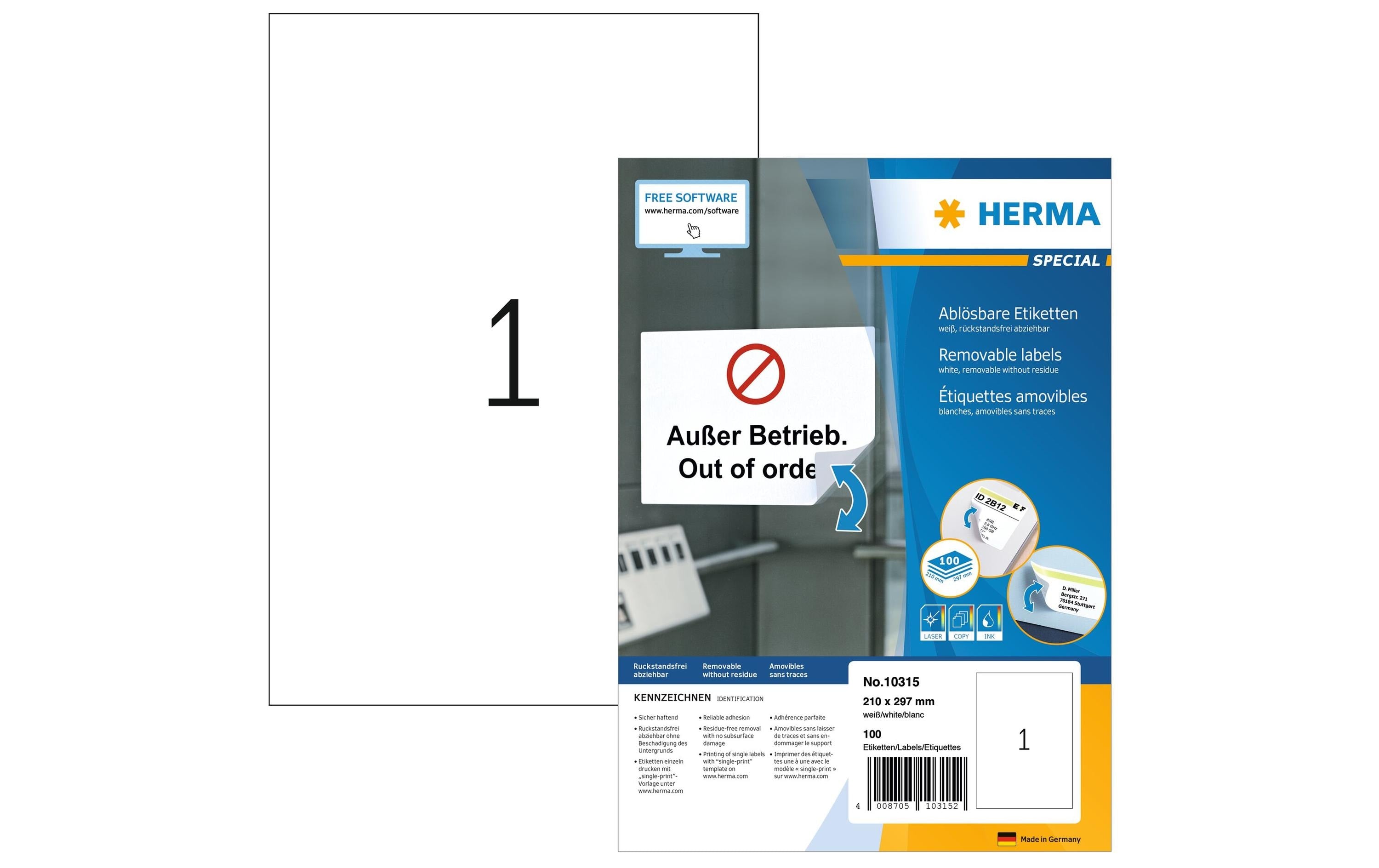 HERMA Universal-Etiketten 10315 210 x 297 mm, 100 Blatt