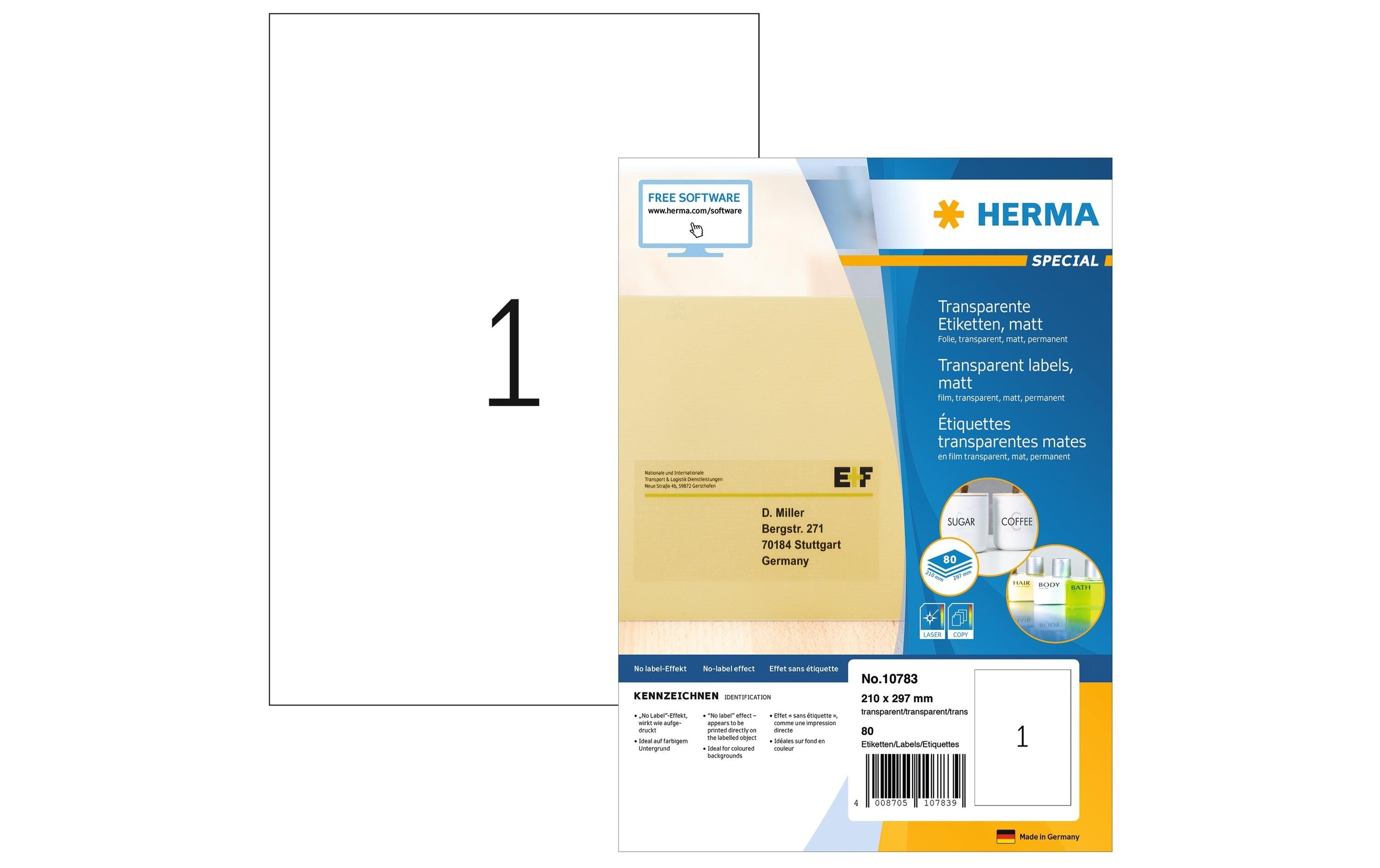 HERMA Universal-Etiketten Transparent 210 x 297 mm, 80 Blatt