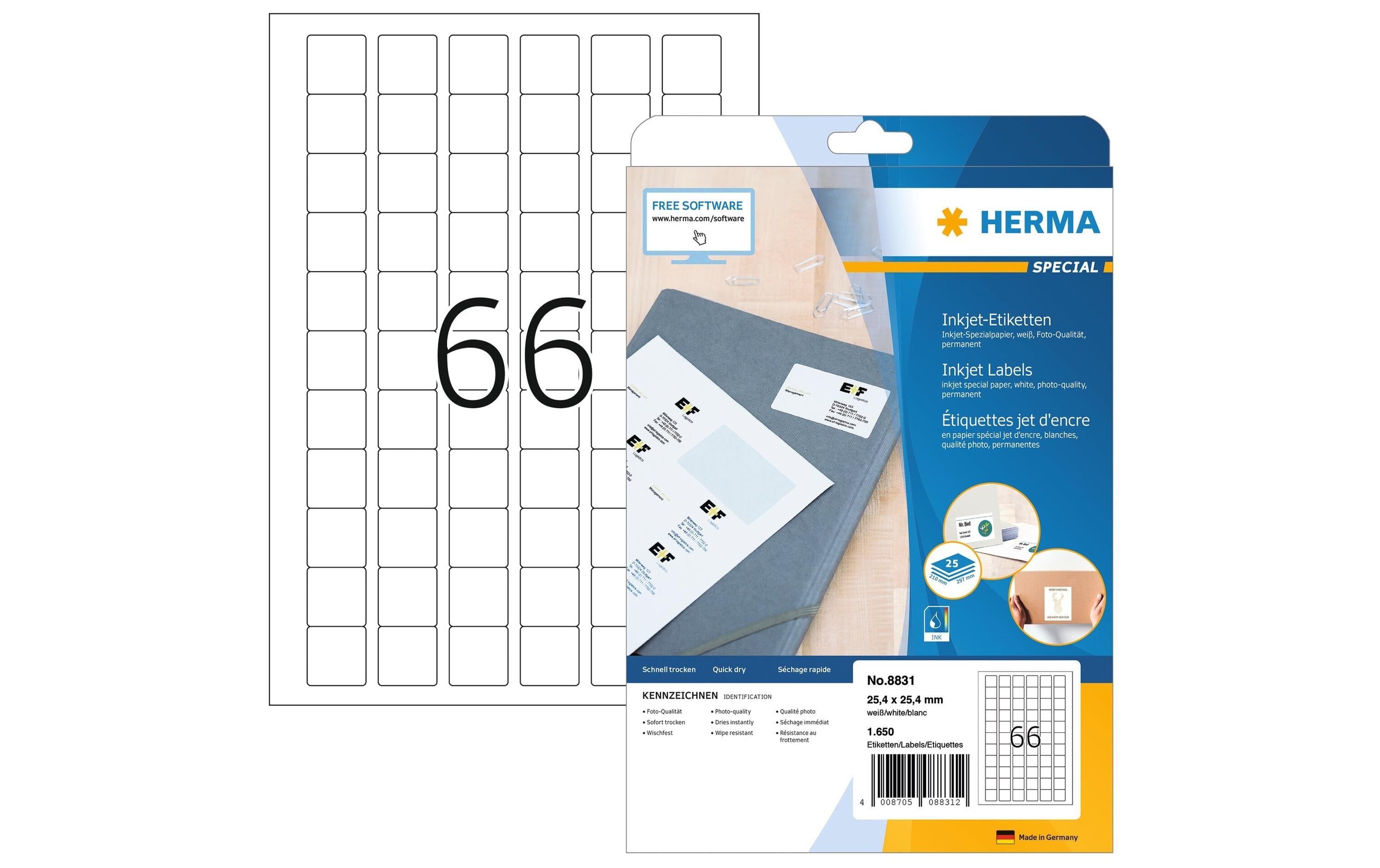 HERMA InkJet-Etiketten 2.54 x 2.54 cm, 1650 Etiketten