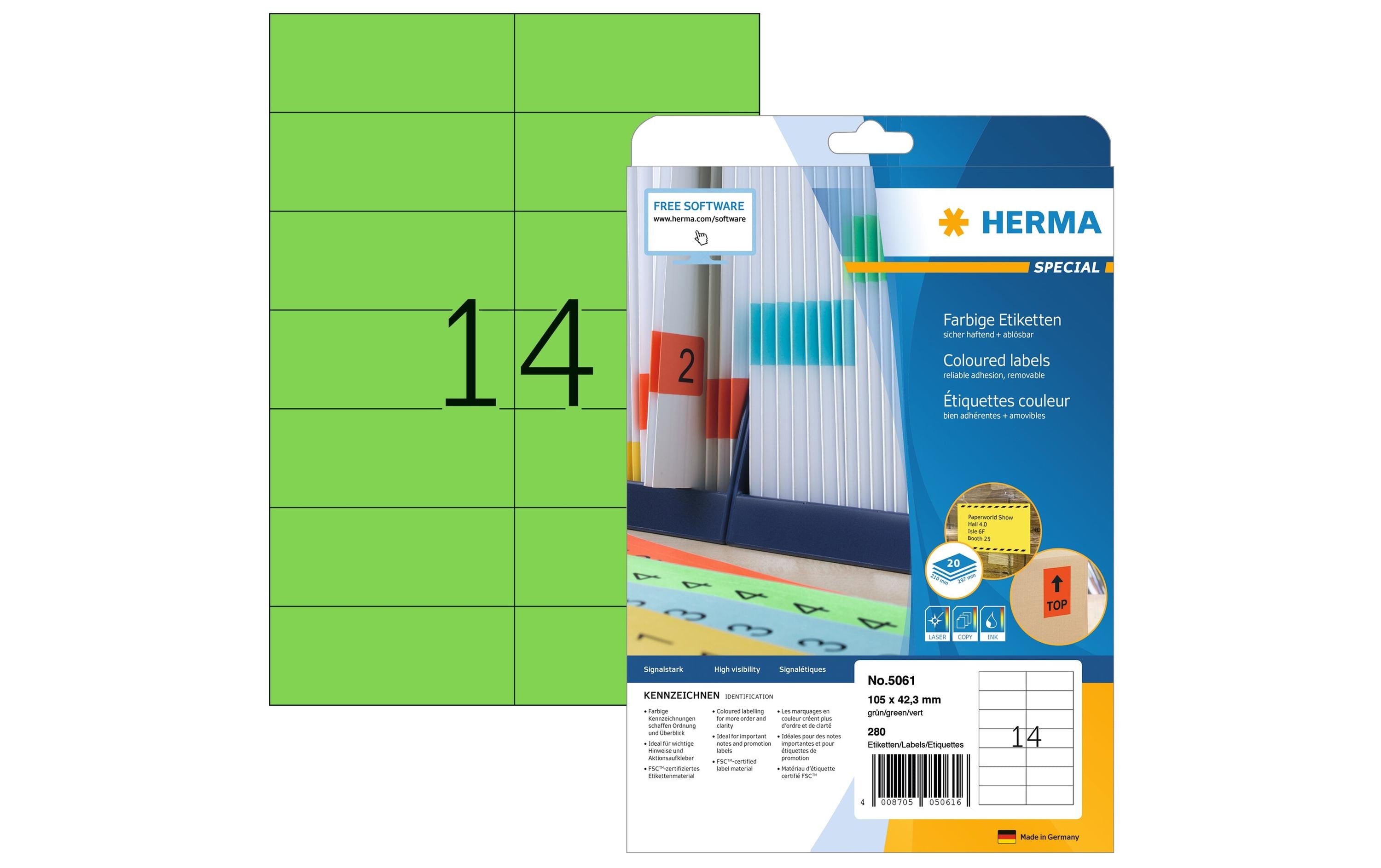HERMA Universal-Etiketten 10.5 x 4.23 cm, 280 Etiketten, Grün