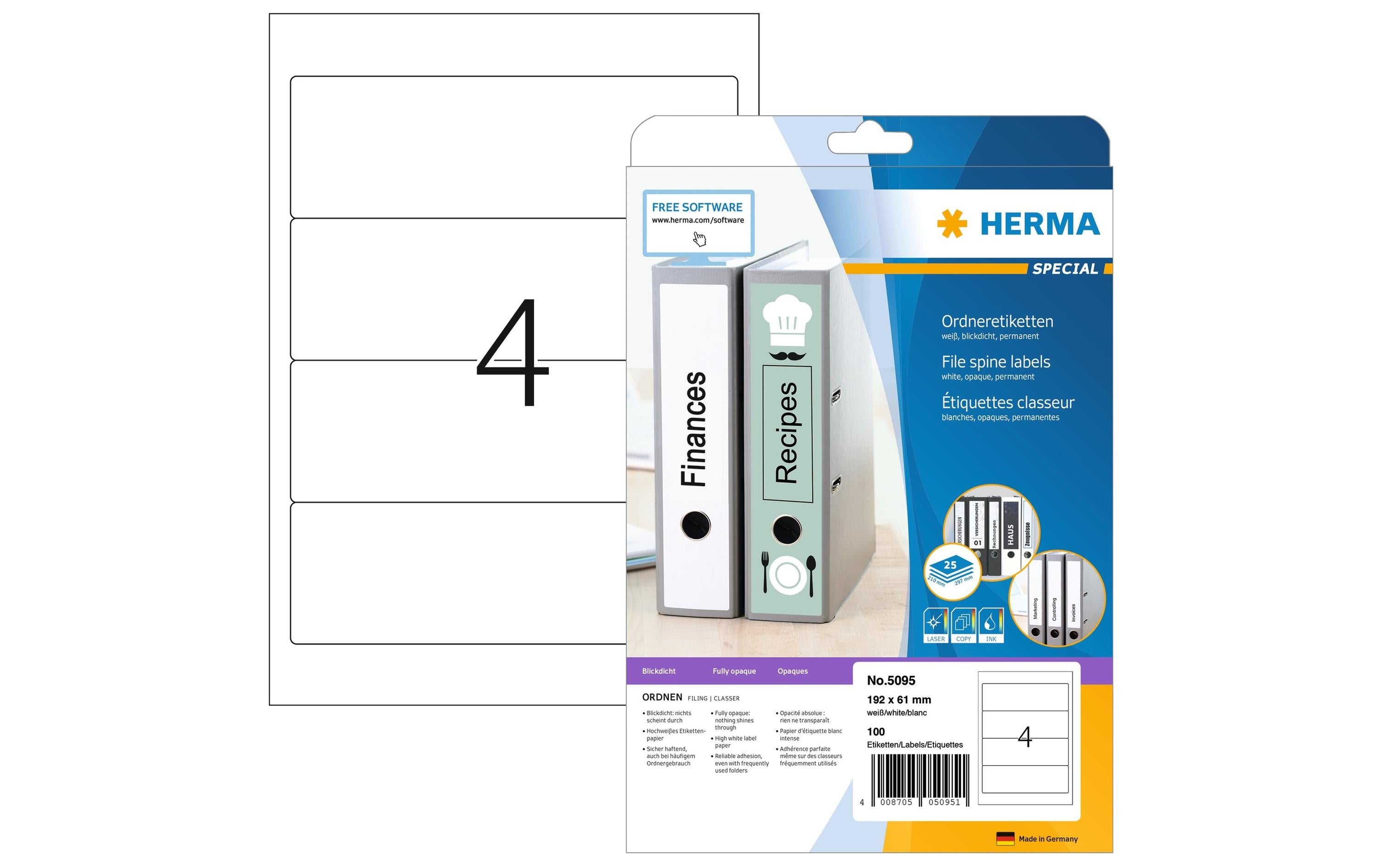 HERMA Ordneretiketten 5095 192 x 61 mm permanent, Weiss