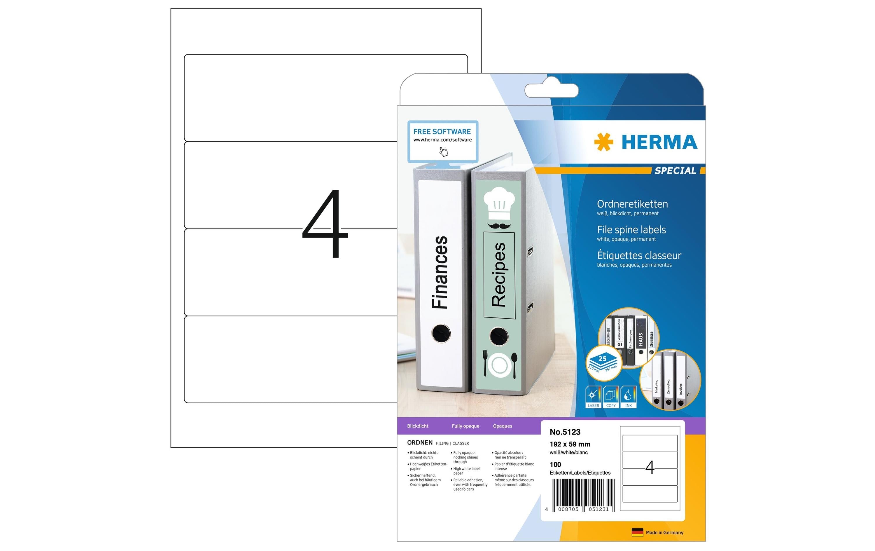 HERMA Ordneretiketten 5123 192 x 59 mm permanent, Weiss