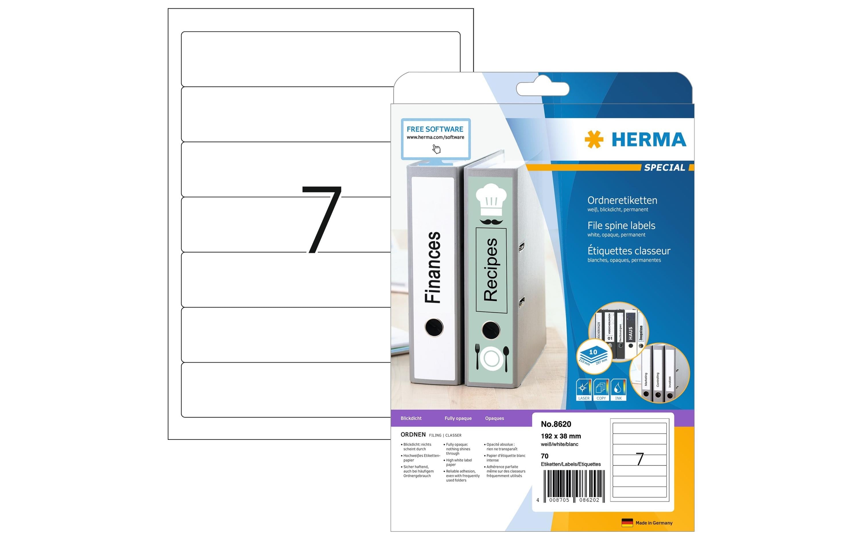 HERMA Ordneretiketten 8620 192 x 38 mm permanent, Weiss